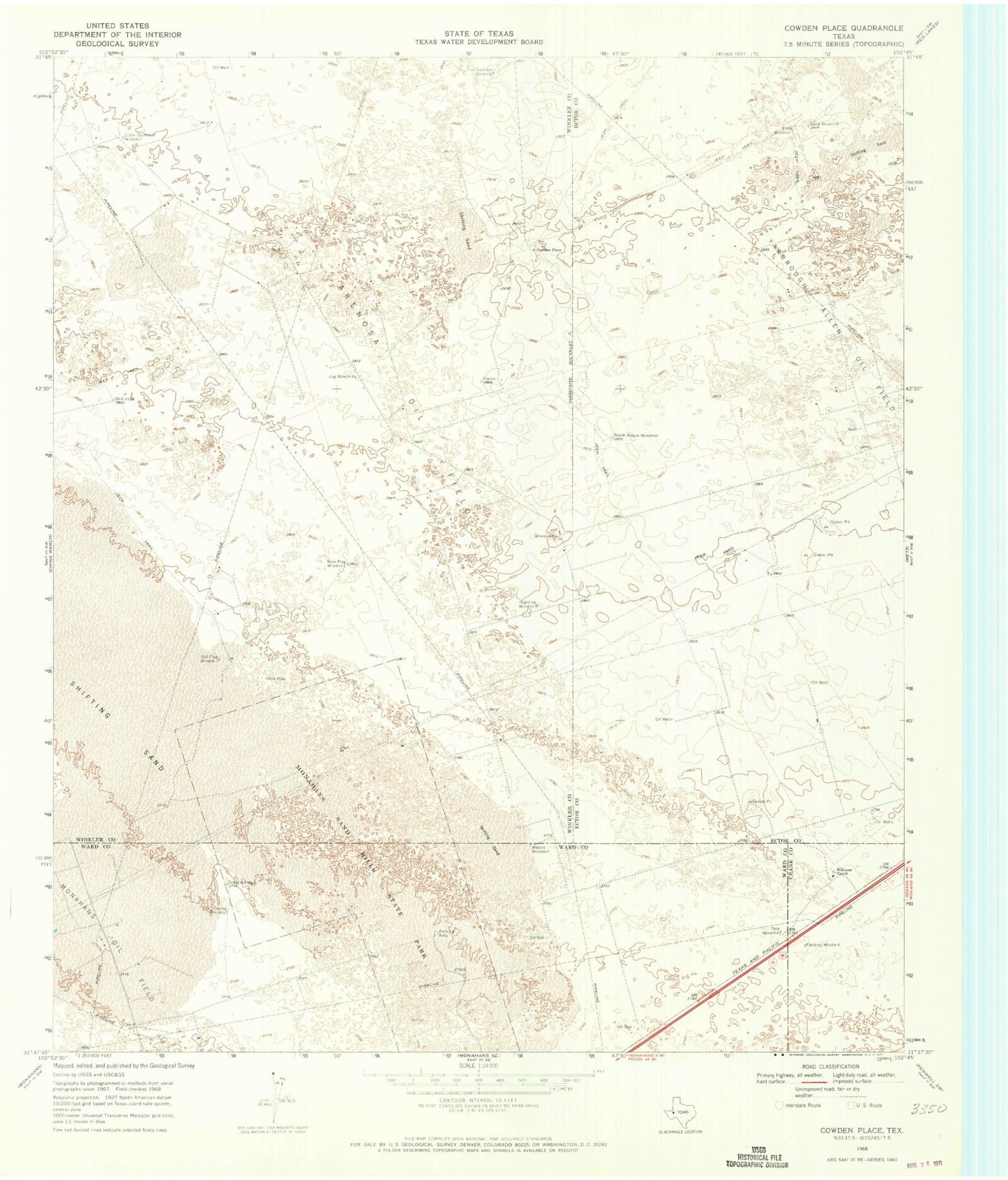 Classic USGS Cowden Place Texas 7.5'x7.5' Topo Map Image