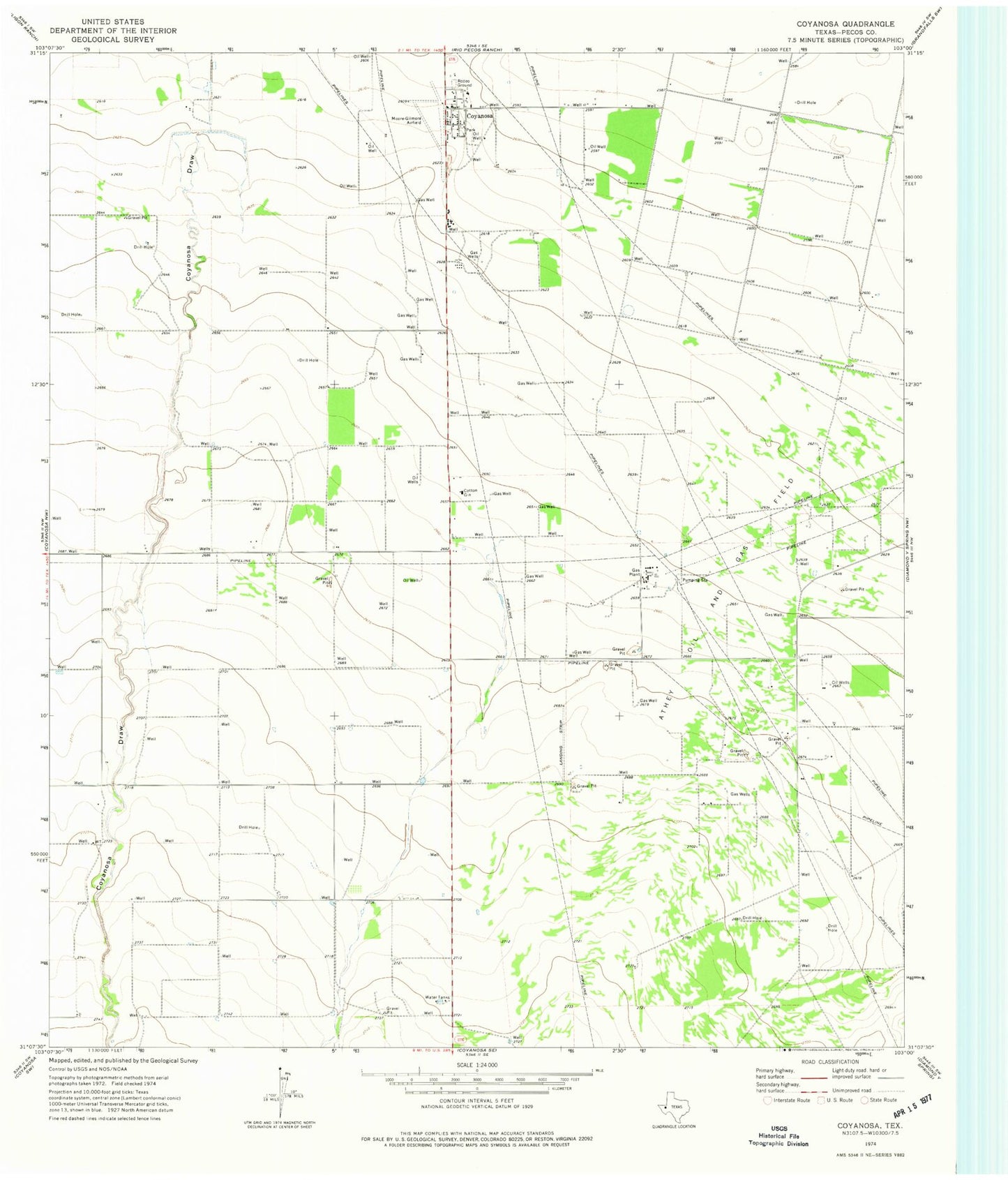 Classic USGS Coyanosa Texas 7.5'x7.5' Topo Map Image