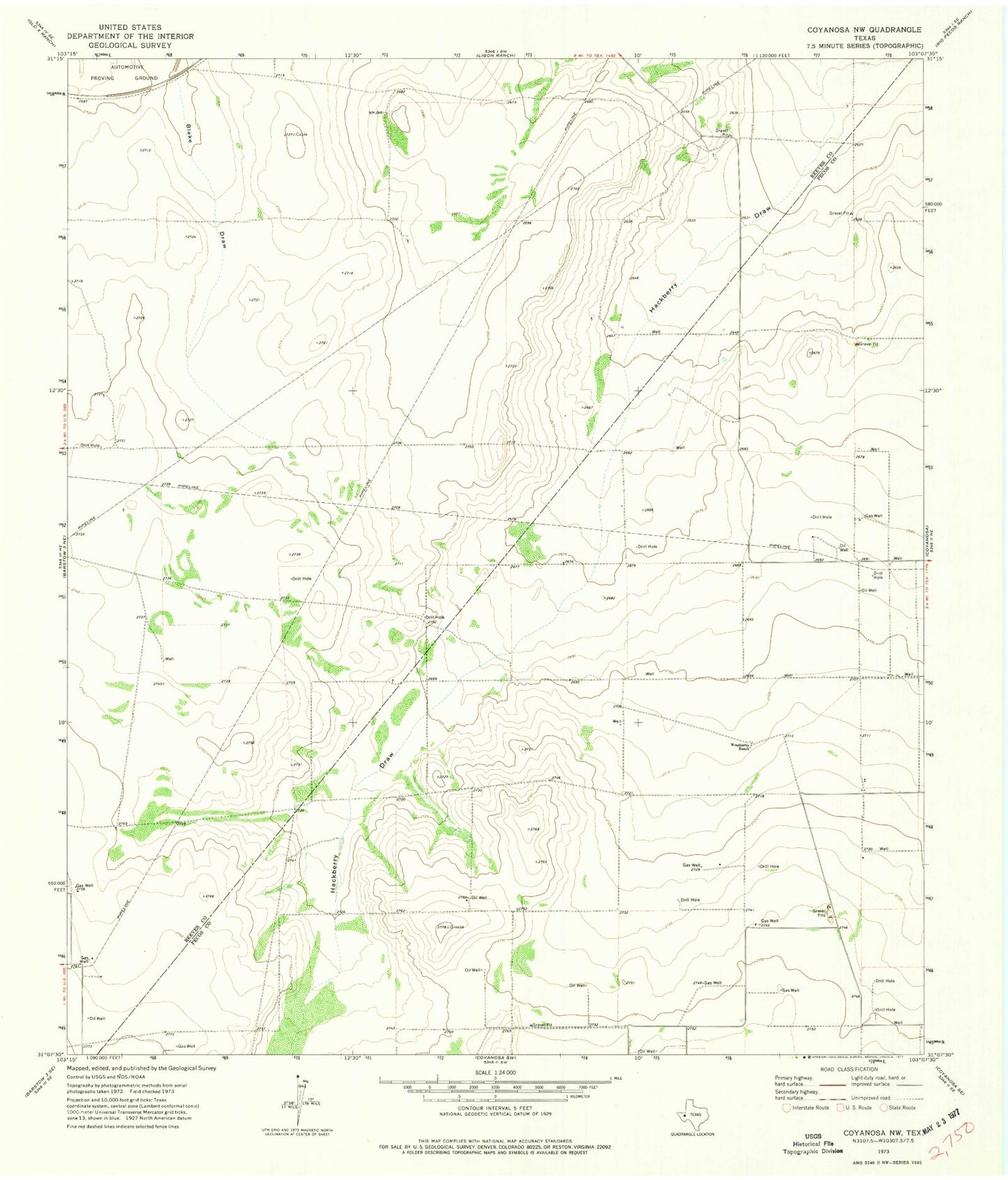 Classic USGS Coyanosa NW Texas 7.5'x7.5' Topo Map Image