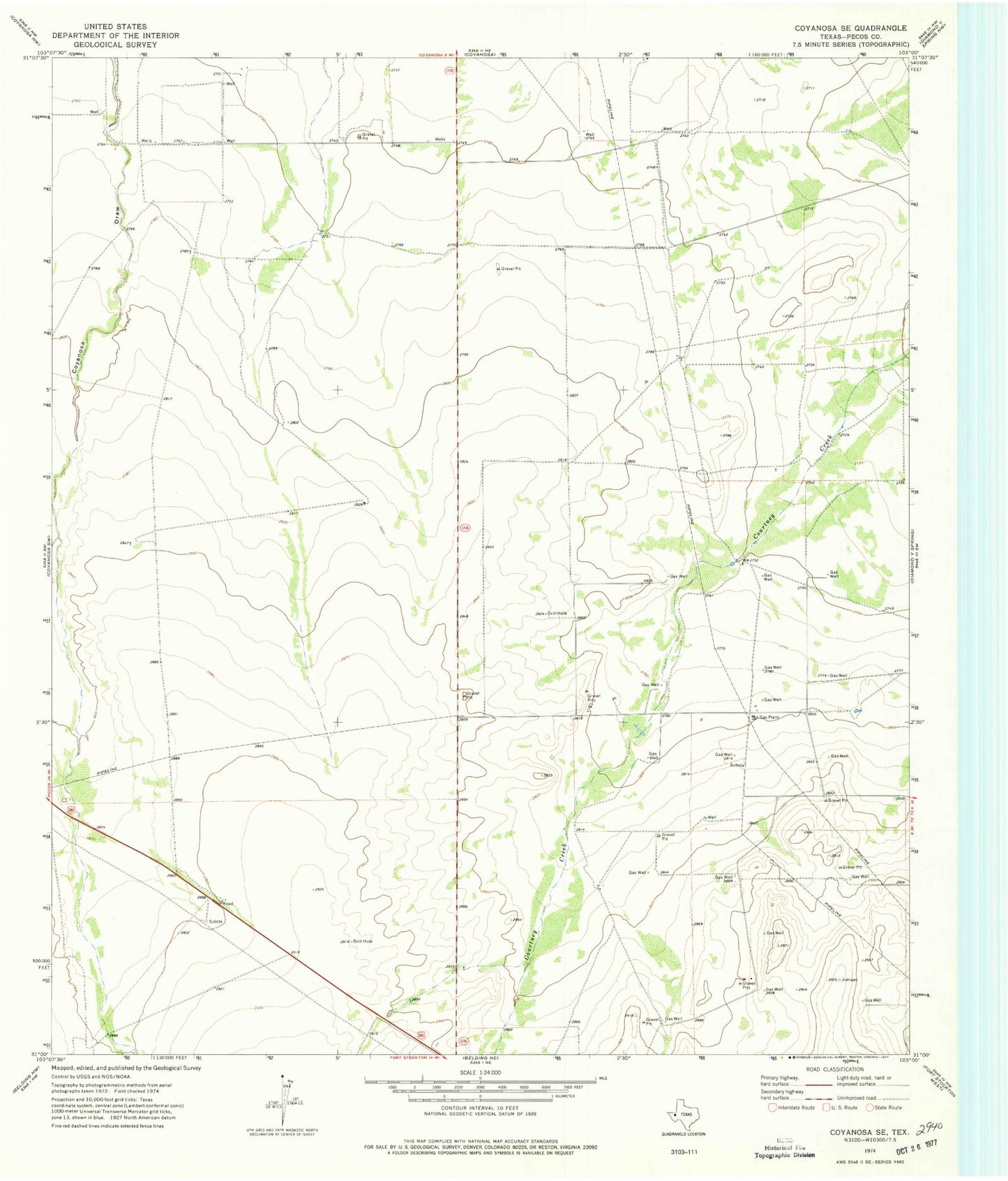 Classic USGS Coyanosa SE Texas 7.5'x7.5' Topo Map Image