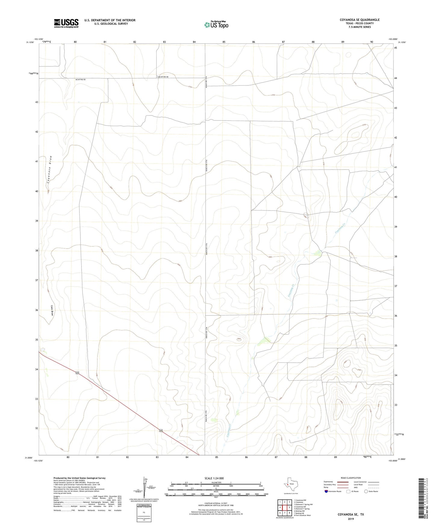 Coyanosa SE Texas US Topo Map Image