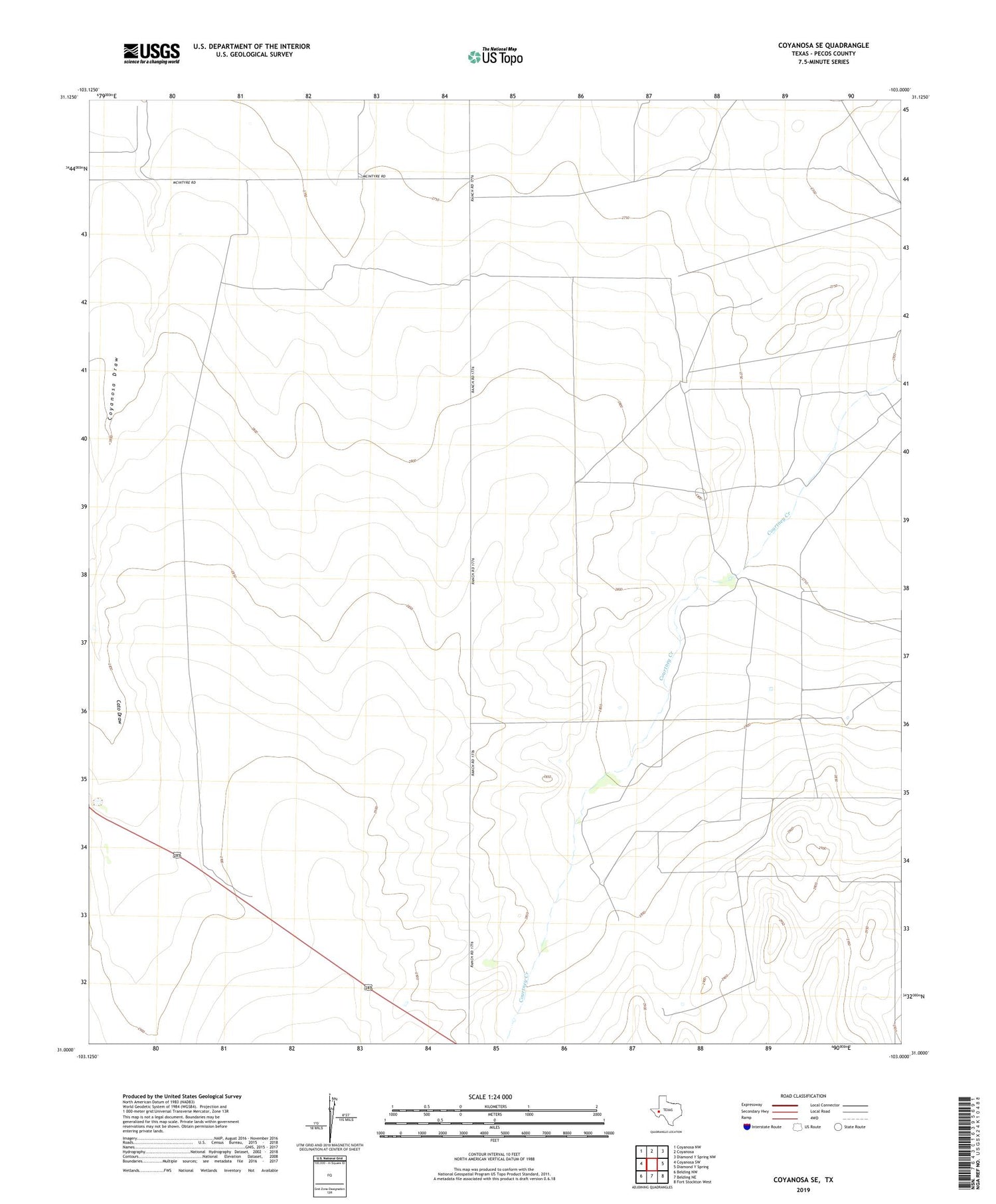 Coyanosa SE Texas US Topo Map Image