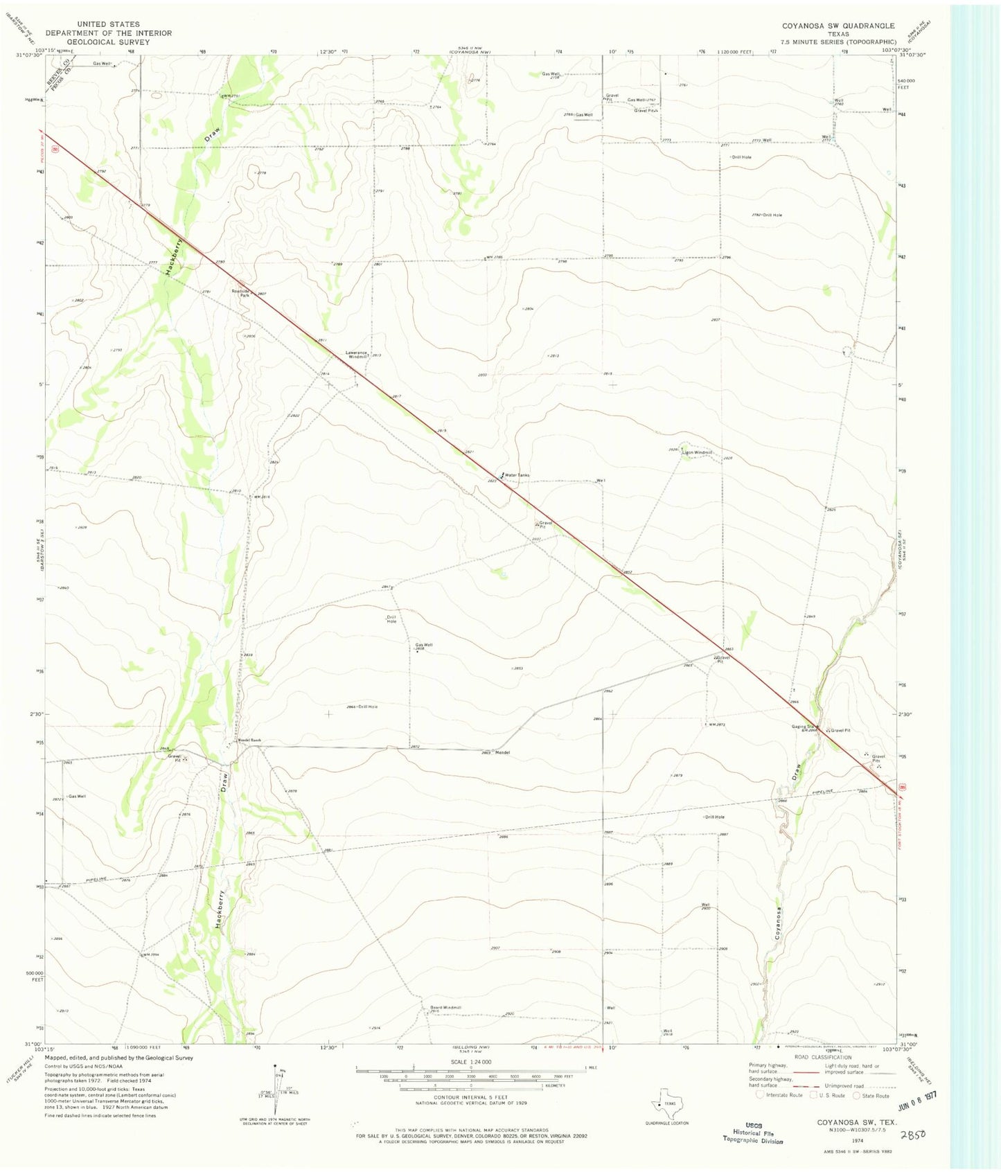 Classic USGS Coyanosa SW Texas 7.5'x7.5' Topo Map Image