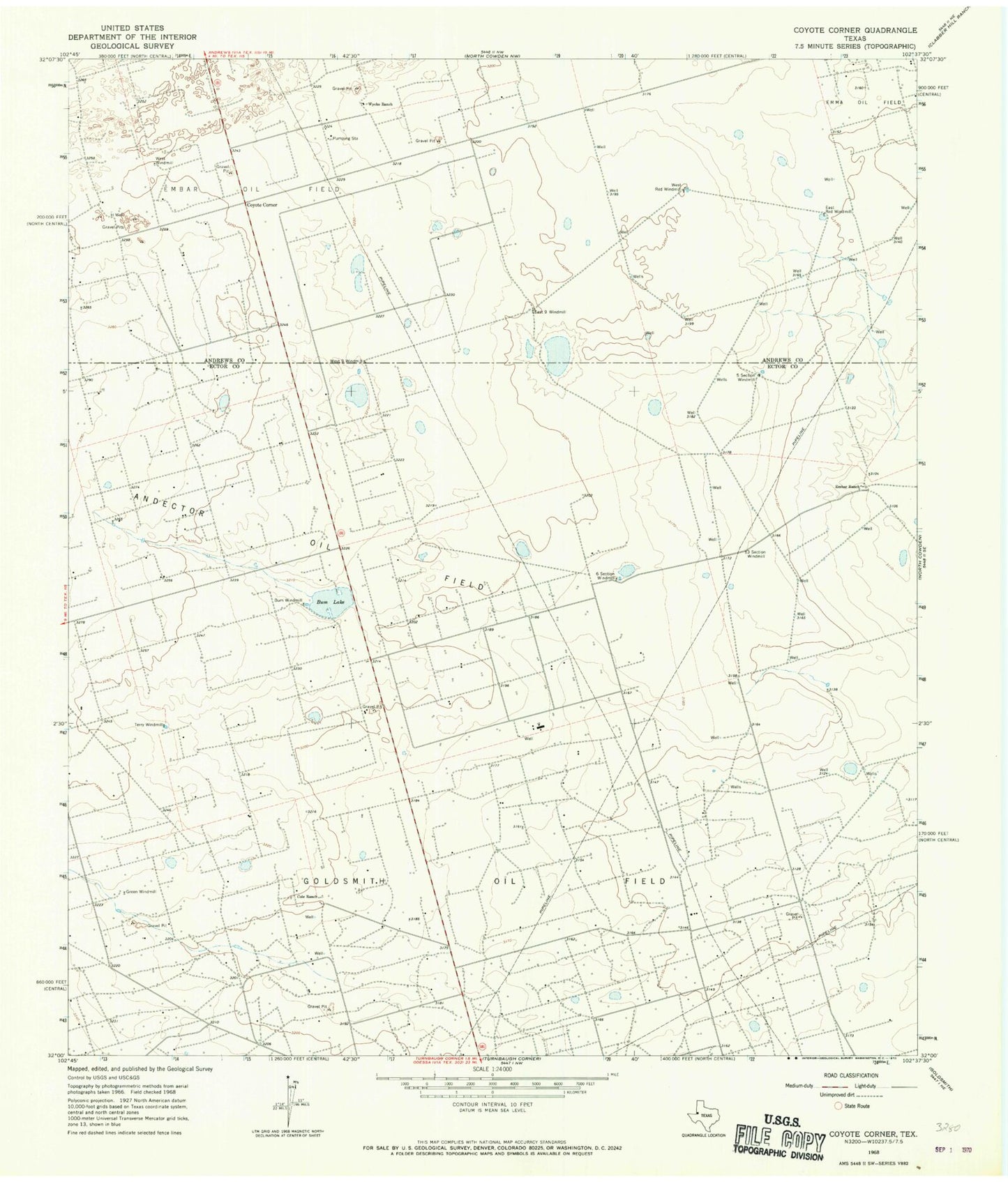 Classic USGS Coyote Corner Texas 7.5'x7.5' Topo Map Image
