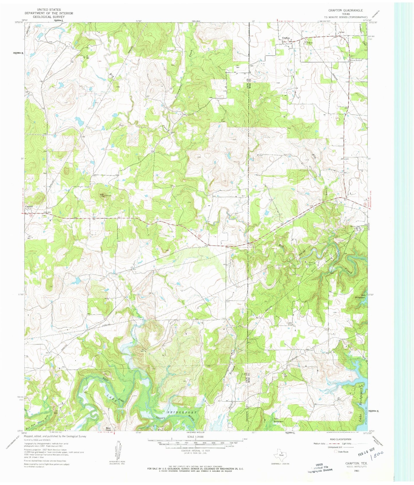 Classic USGS Crafton Texas 7.5'x7.5' Topo Map Image