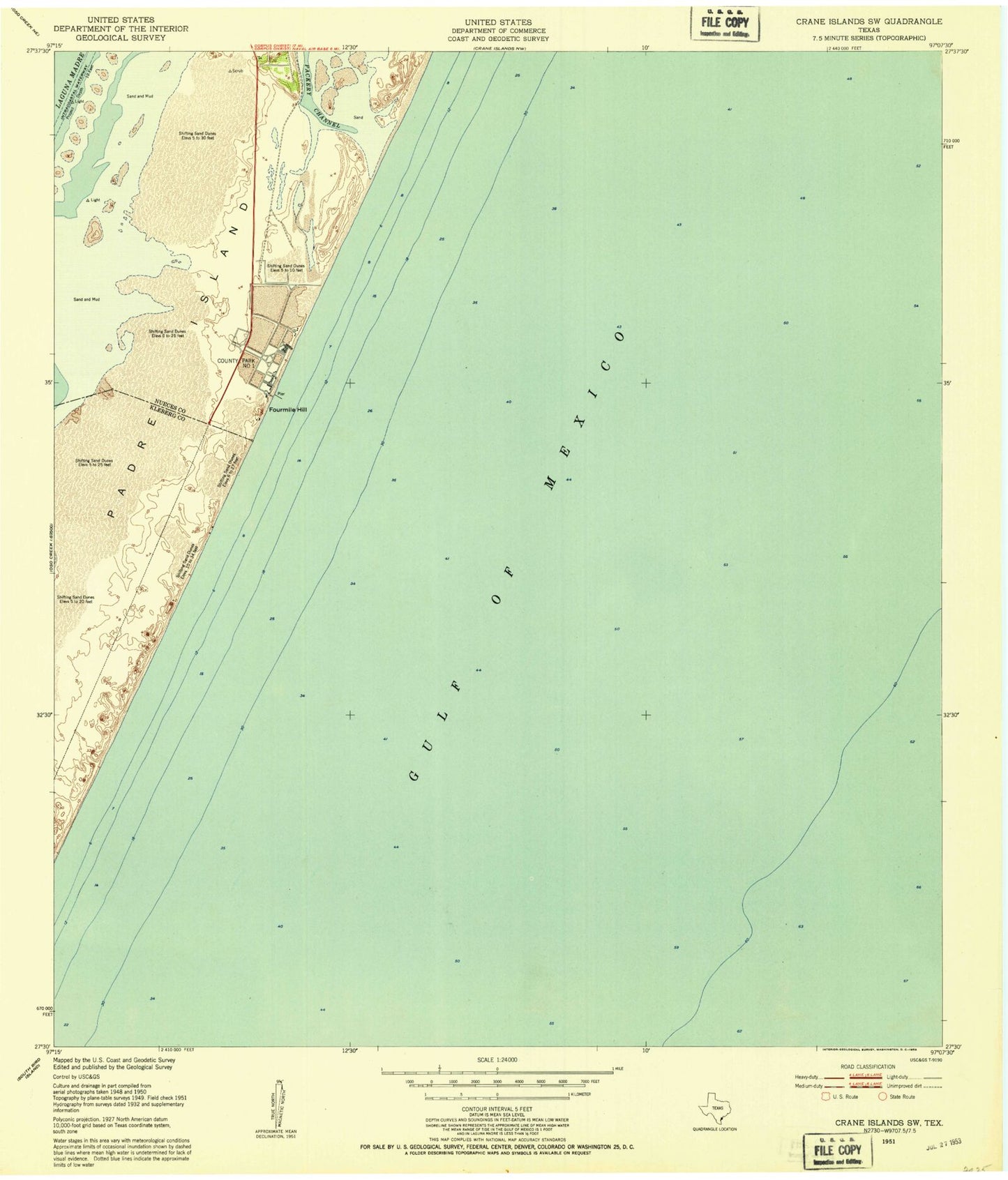 Classic USGS Crane Islands SW Texas 7.5'x7.5' Topo Map Image