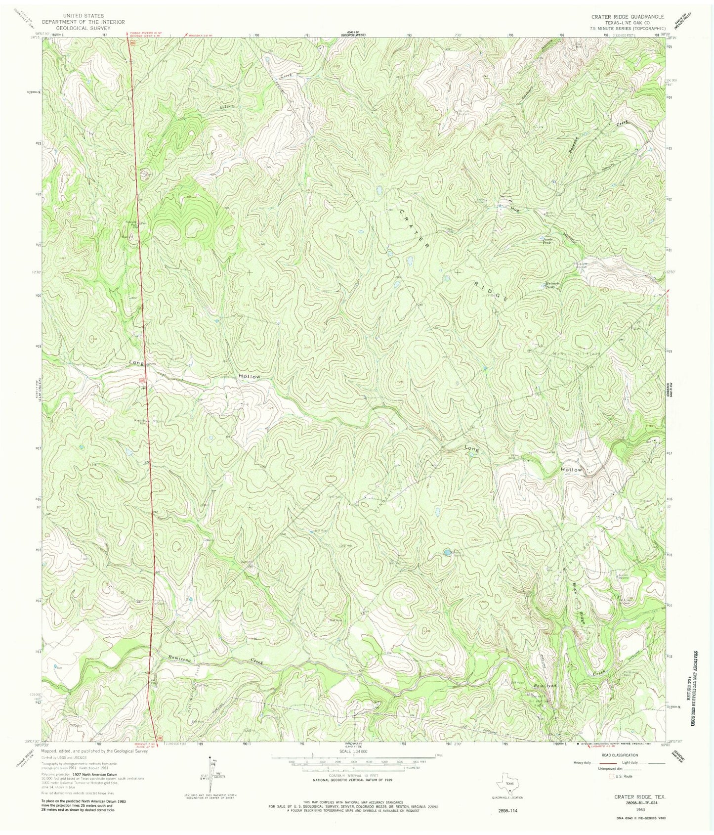 Classic USGS Crater Ridge Texas 7.5'x7.5' Topo Map Image