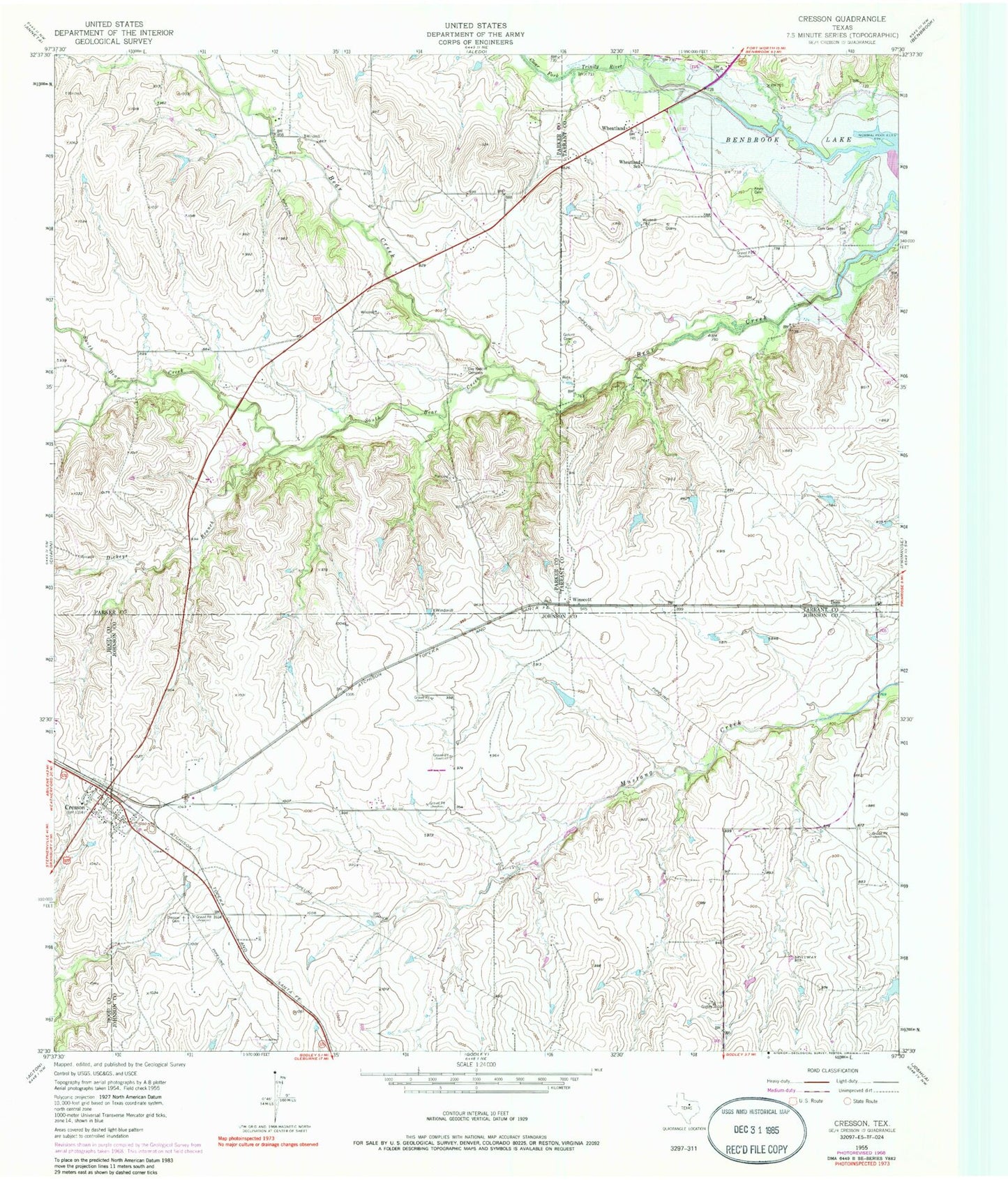 Classic USGS Cresson Texas 7.5'x7.5' Topo Map Image