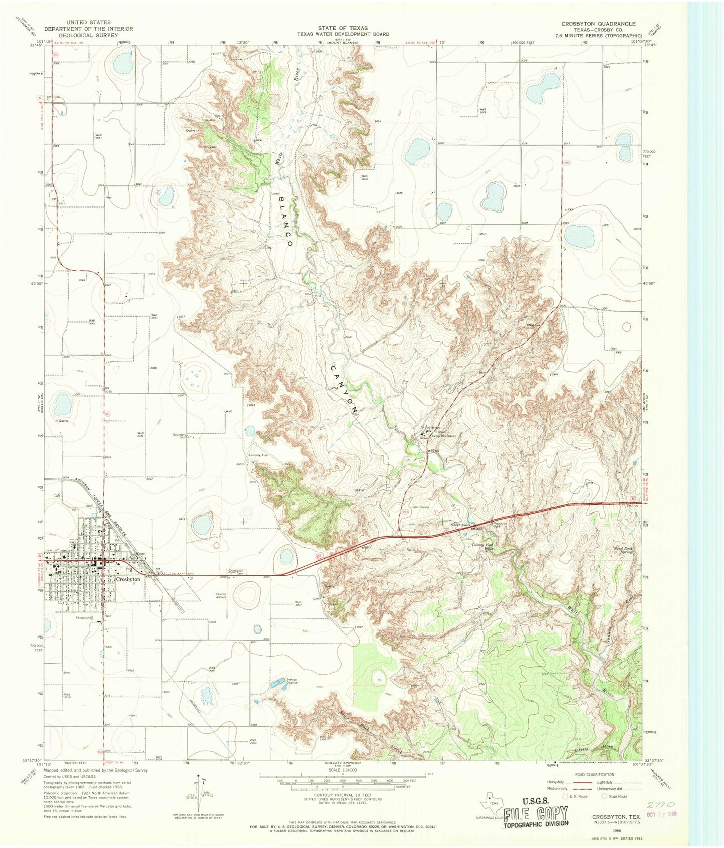 Classic USGS Crosbyton Texas 7.5'x7.5' Topo Map Image