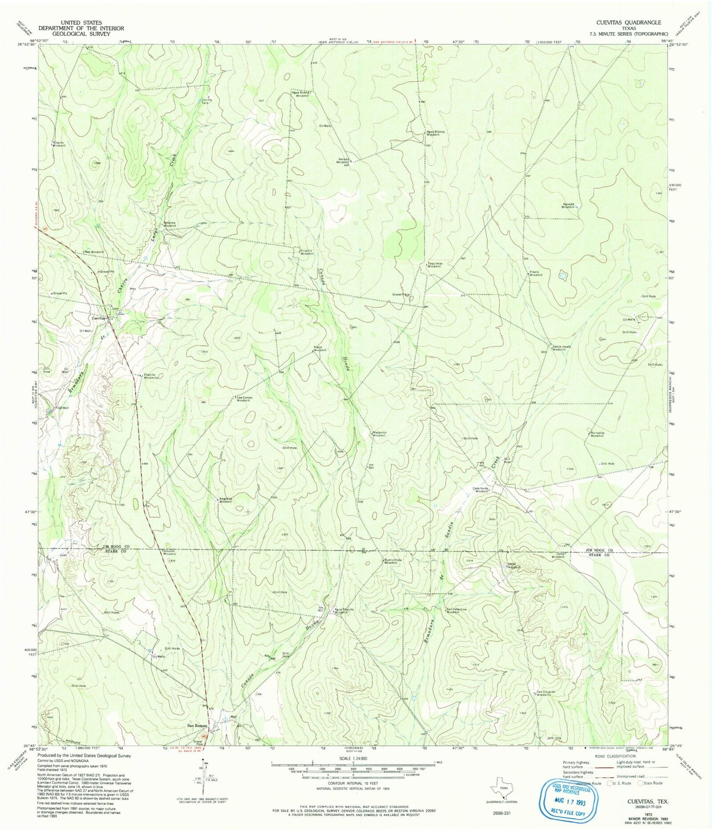 Classic USGS Cuevitas Texas 7.5'x7.5' Topo Map Image