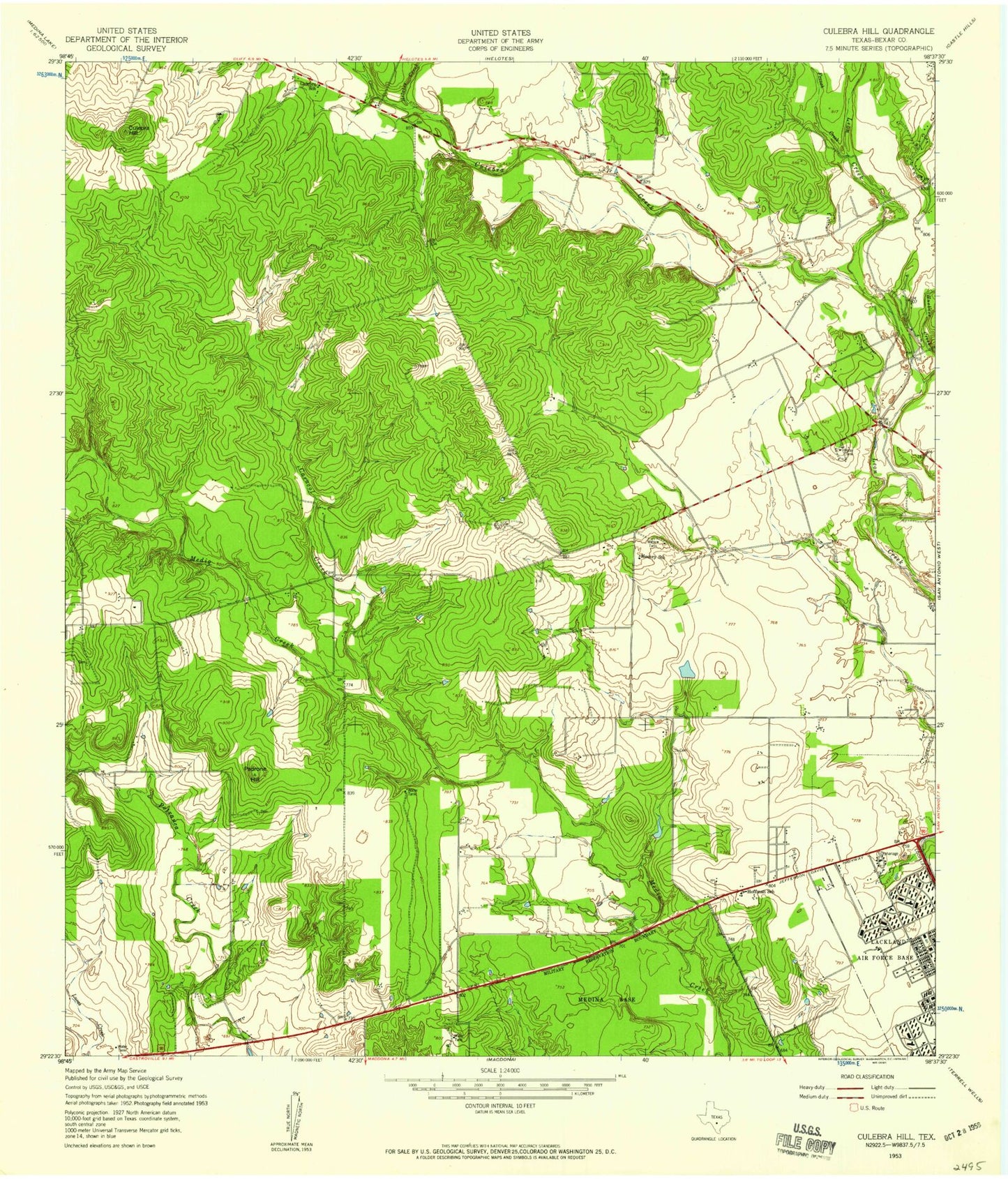 Classic USGS Culebra Hill Texas 7.5'x7.5' Topo Map Image
