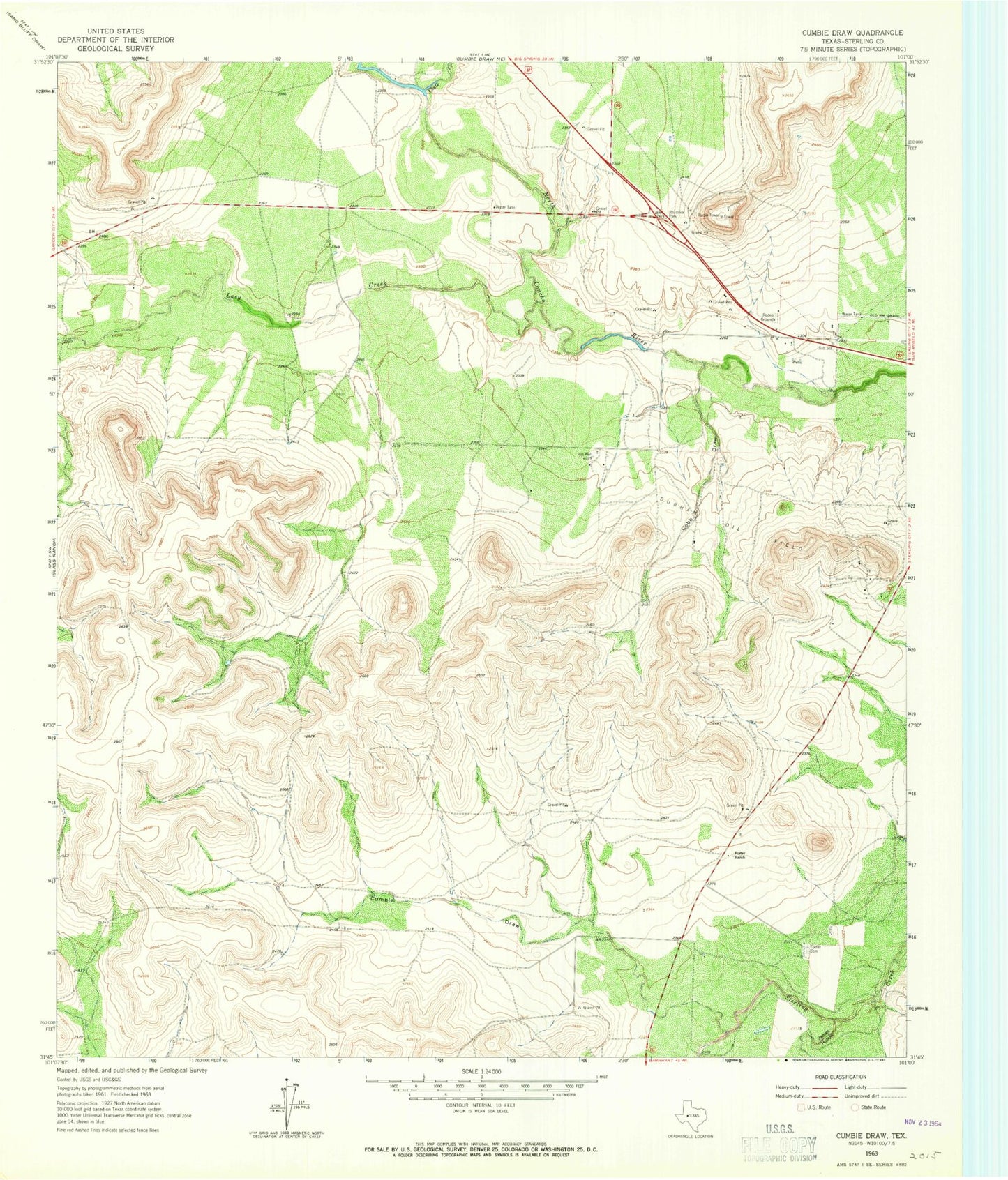 Classic USGS Cumbie Draw Texas 7.5'x7.5' Topo Map Image