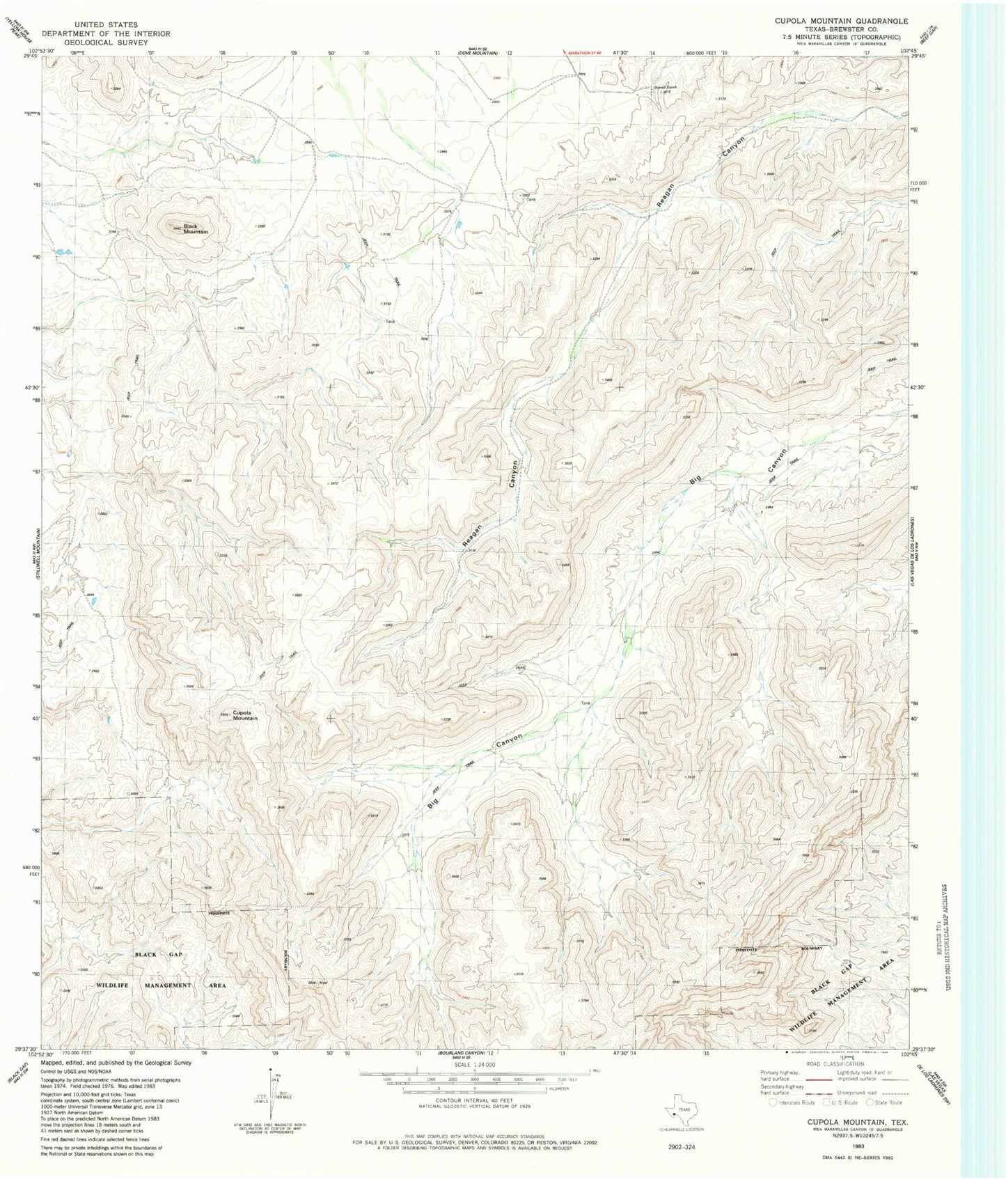 Classic USGS Cupola Mountain Texas 7.5'x7.5' Topo Map Image