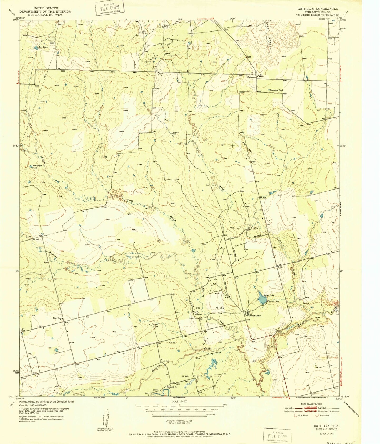 Classic USGS Cuthbert Texas 7.5'x7.5' Topo Map Image