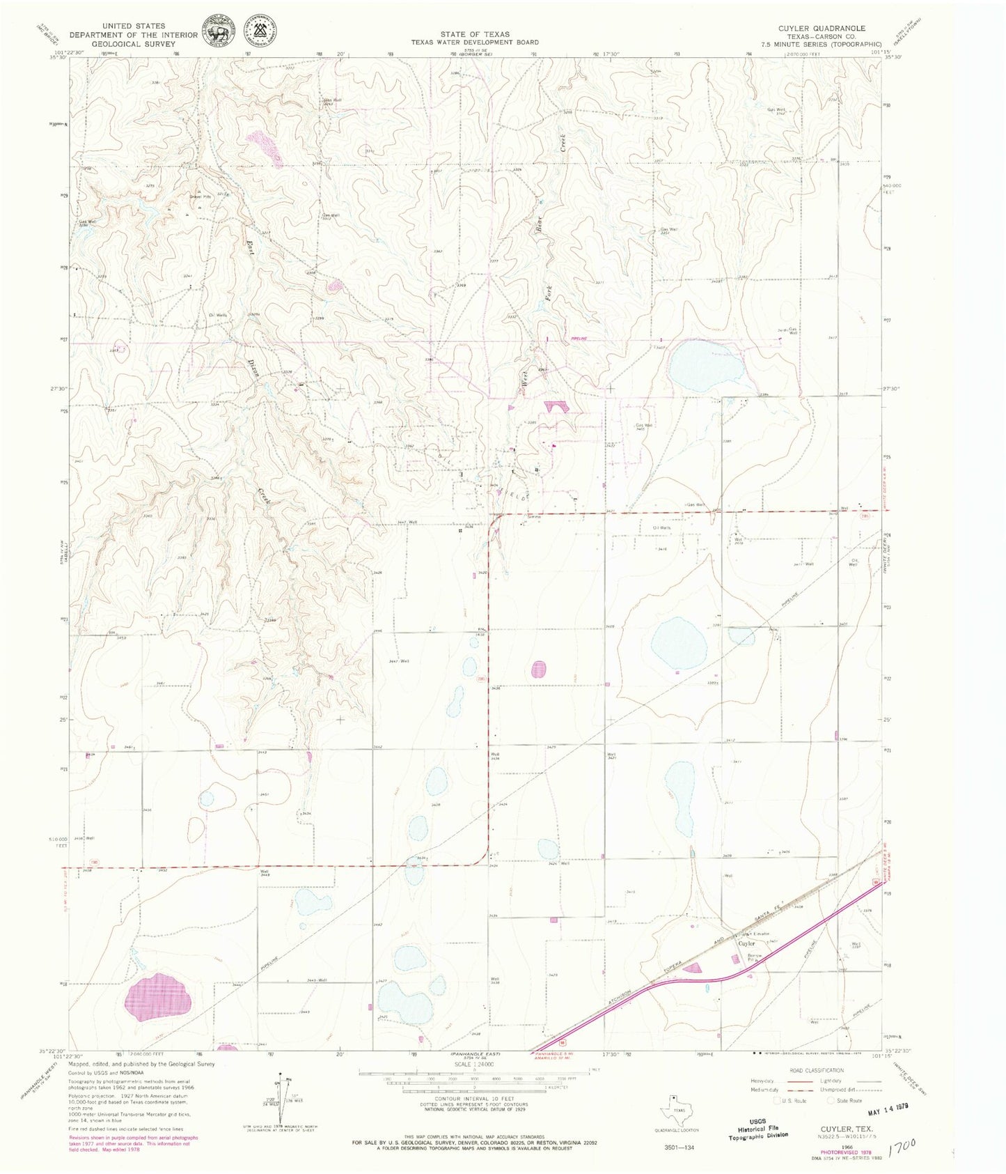 Classic USGS Cuyler Texas 7.5'x7.5' Topo Map Image
