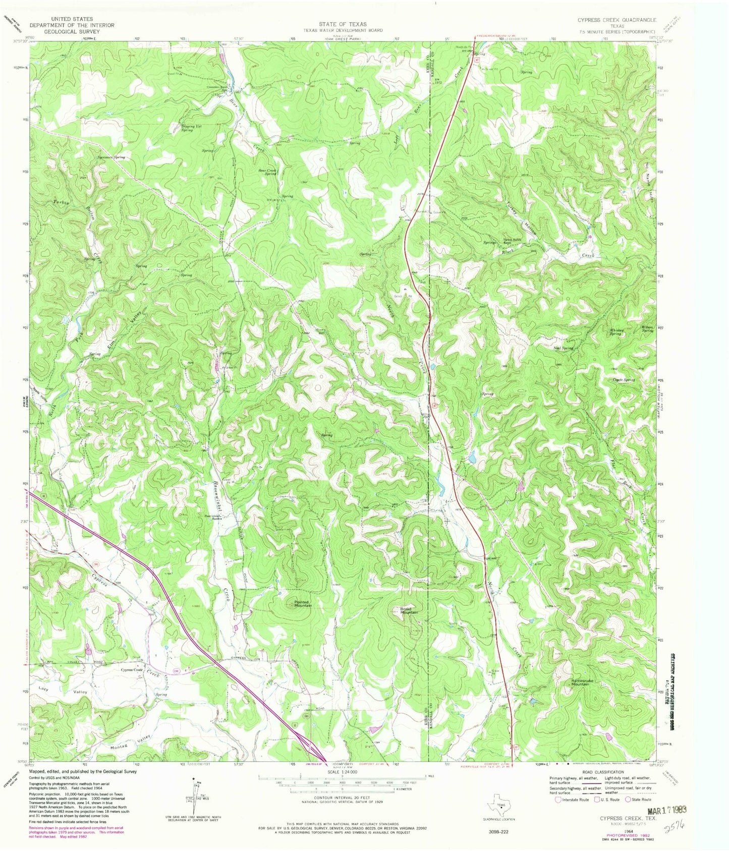 Classic USGS Cypress Creek Texas 7.5'x7.5' Topo Map Image
