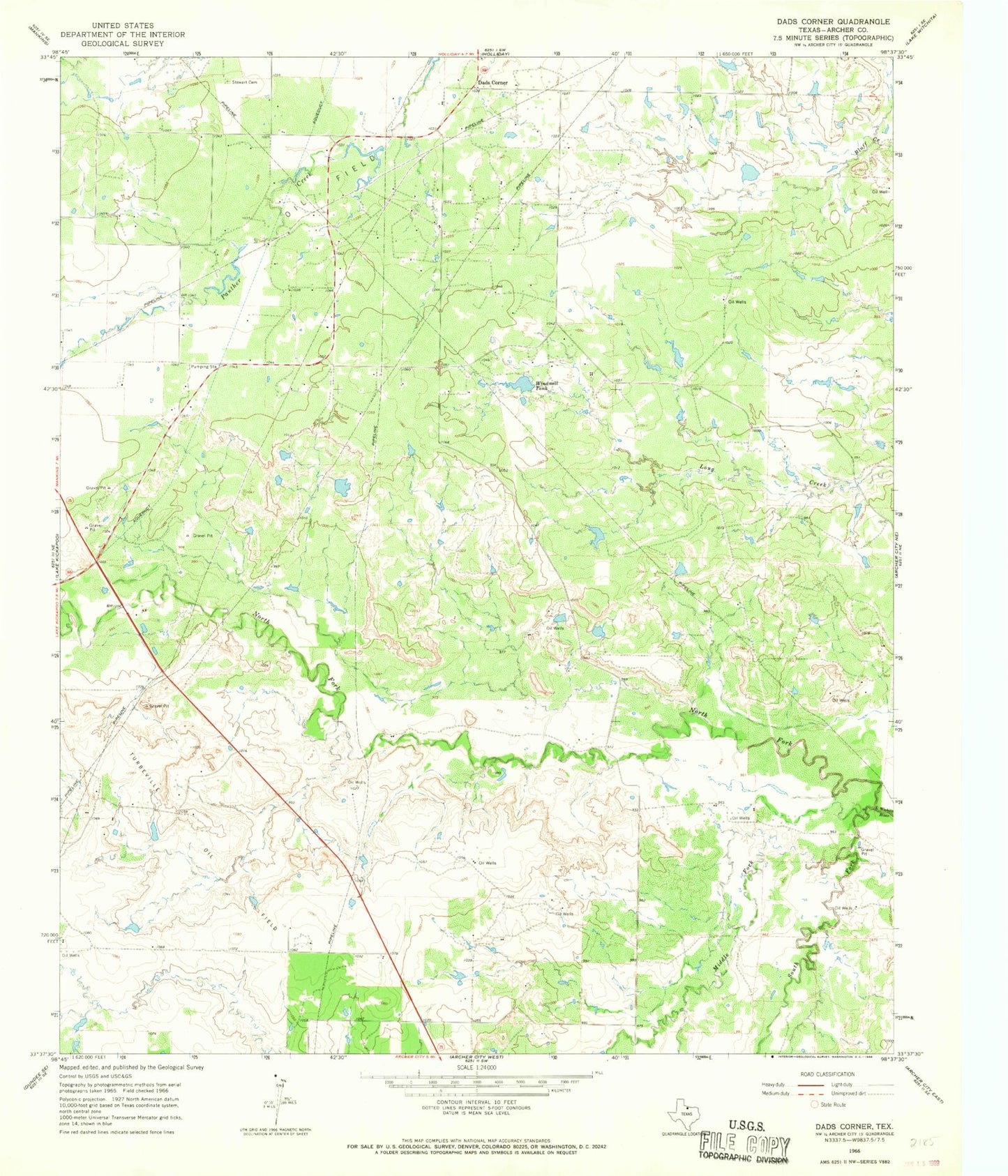 Classic USGS Dads Corner Texas 7.5'x7.5' Topo Map Image