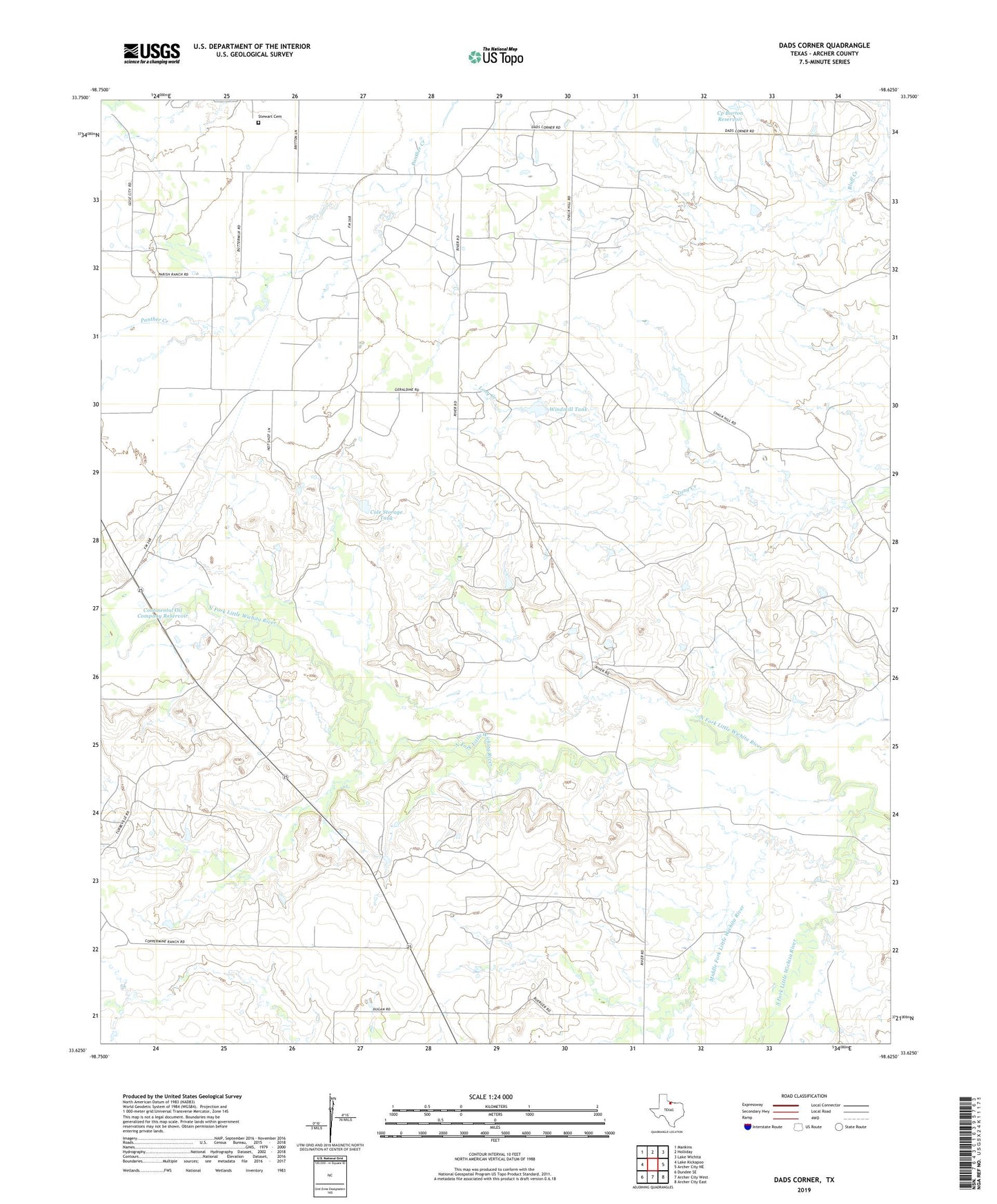 Dads Corner Texas US Topo Map Image