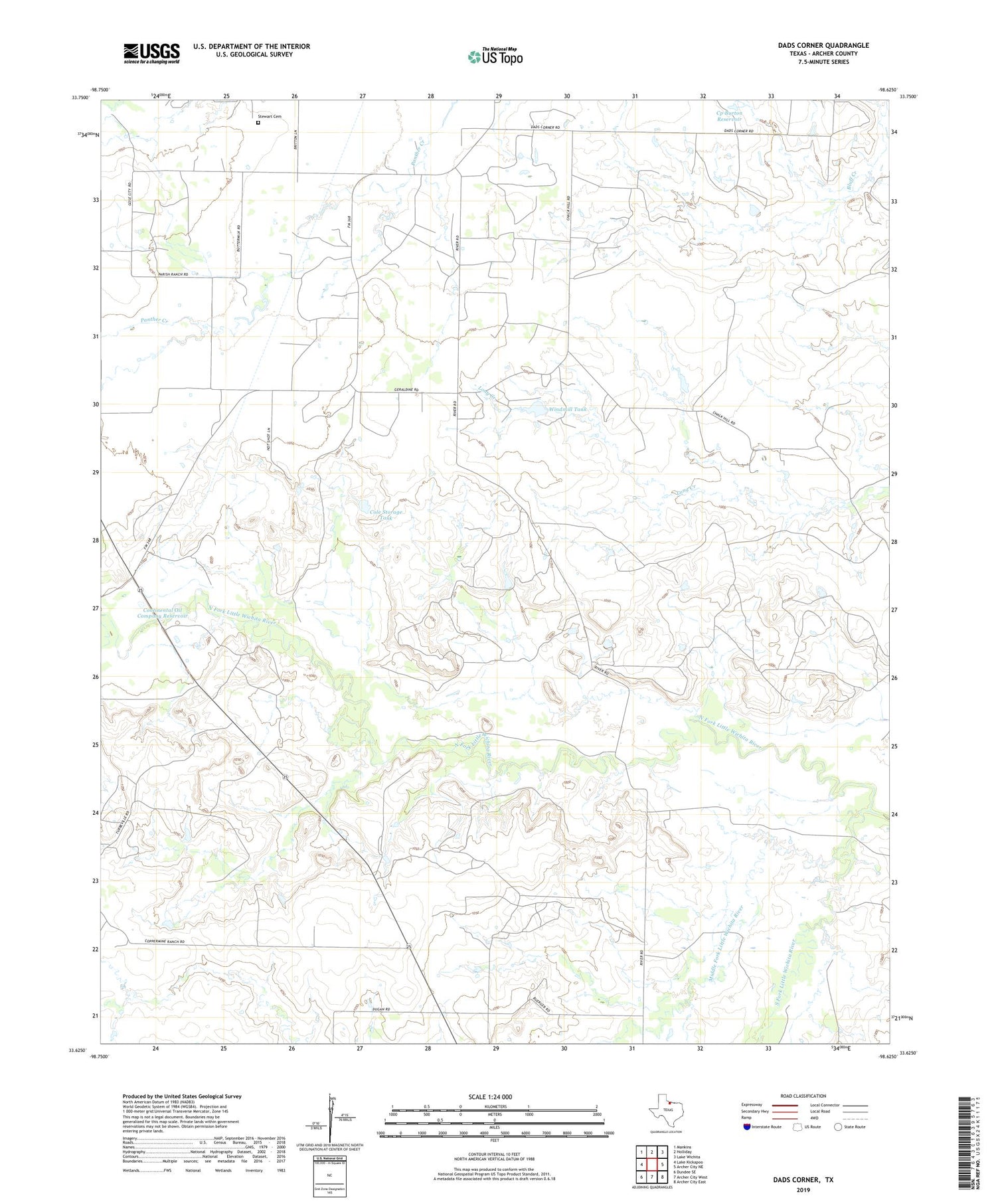 Dads Corner Texas US Topo Map Image