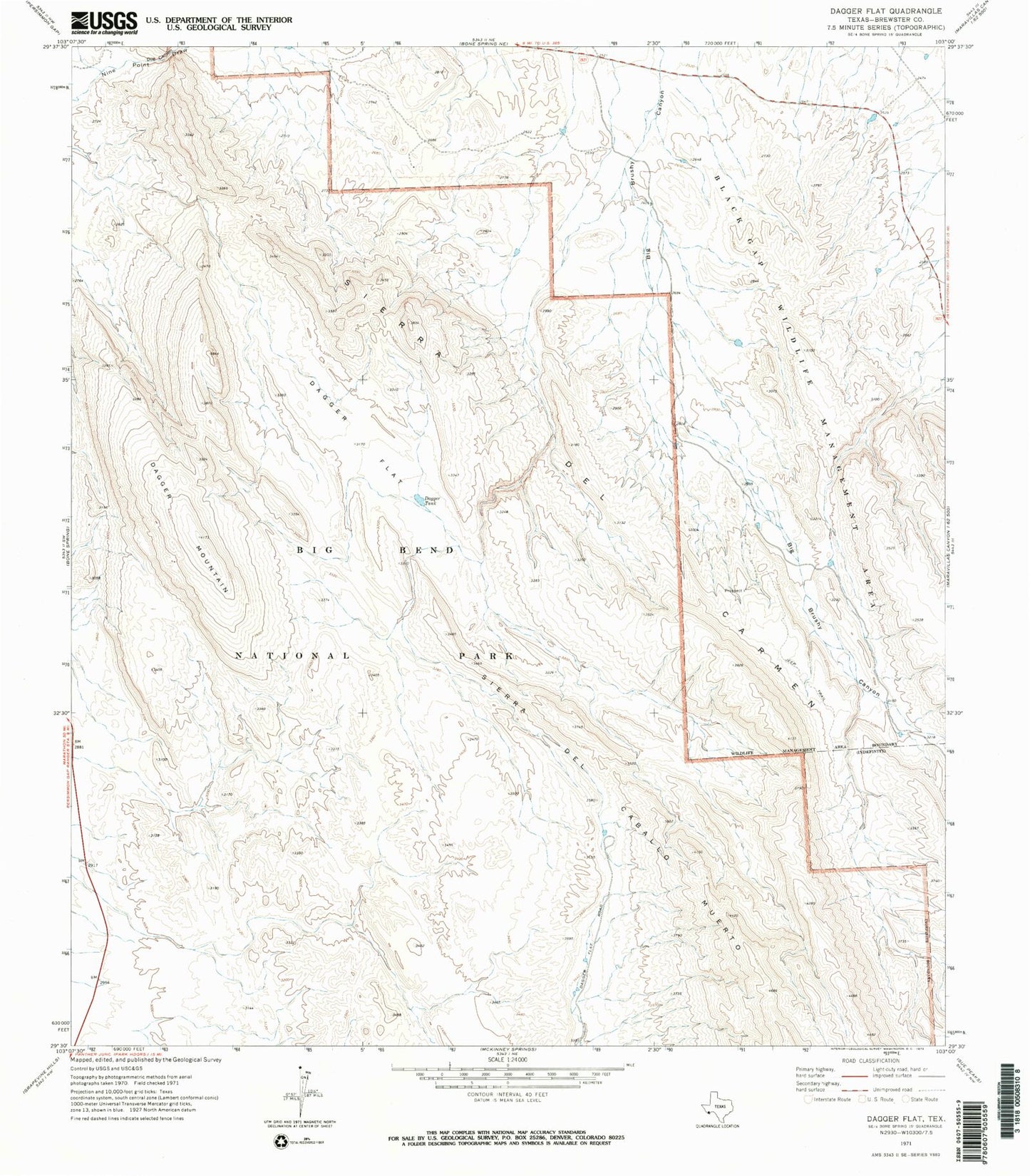 Classic USGS Dagger Flat Texas 7.5'x7.5' Topo Map Image