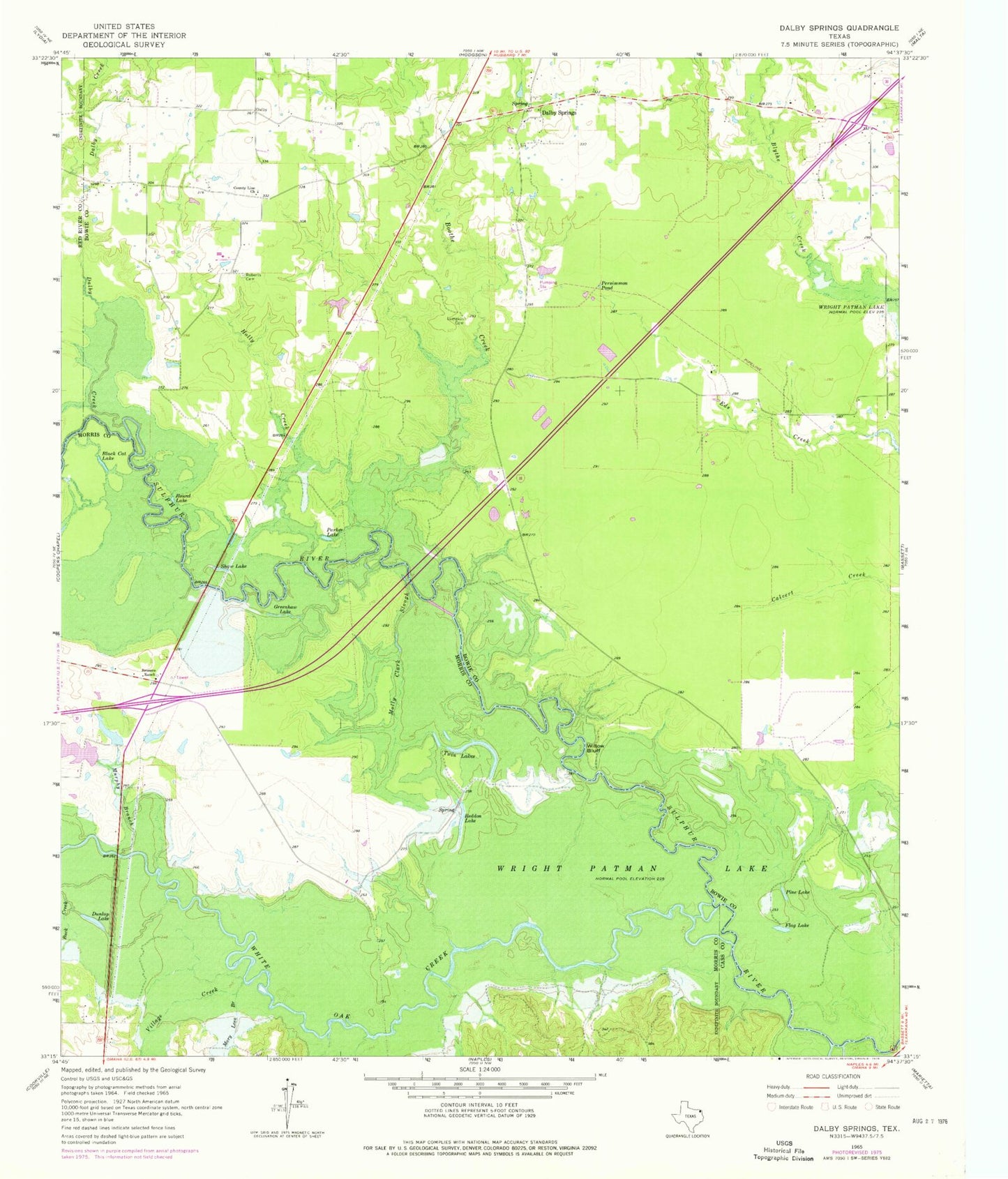 Classic USGS Dalby Springs Texas 7.5'x7.5' Topo Map Image
