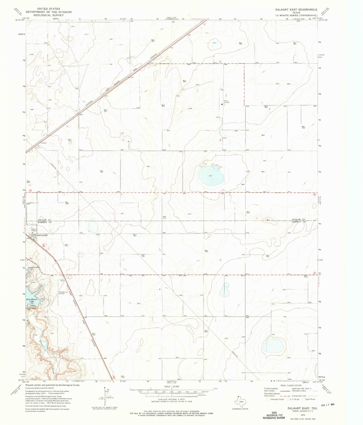 Classic USGS Dalhart East Texas 7.5'x7.5' Topo Map Image