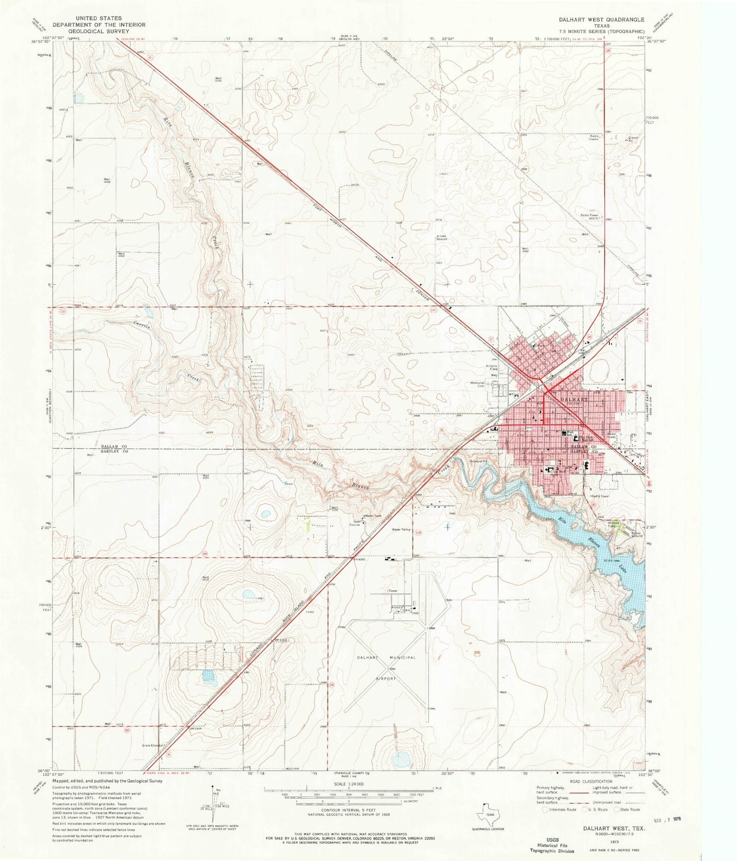 Classic USGS Dalhart West Texas 7.5'x7.5' Topo Map Image