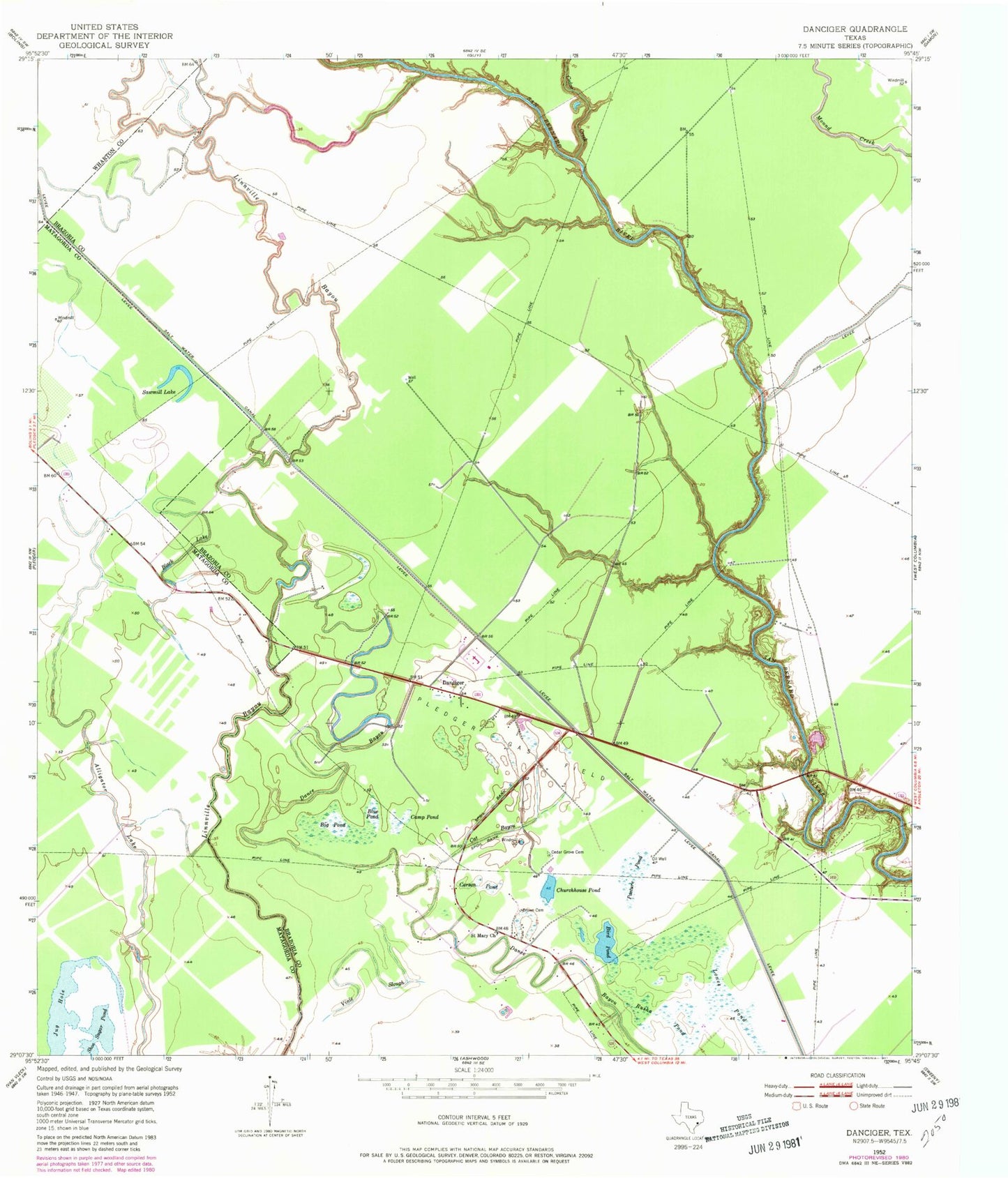 Classic USGS Danciger Texas 7.5'x7.5' Topo Map Image