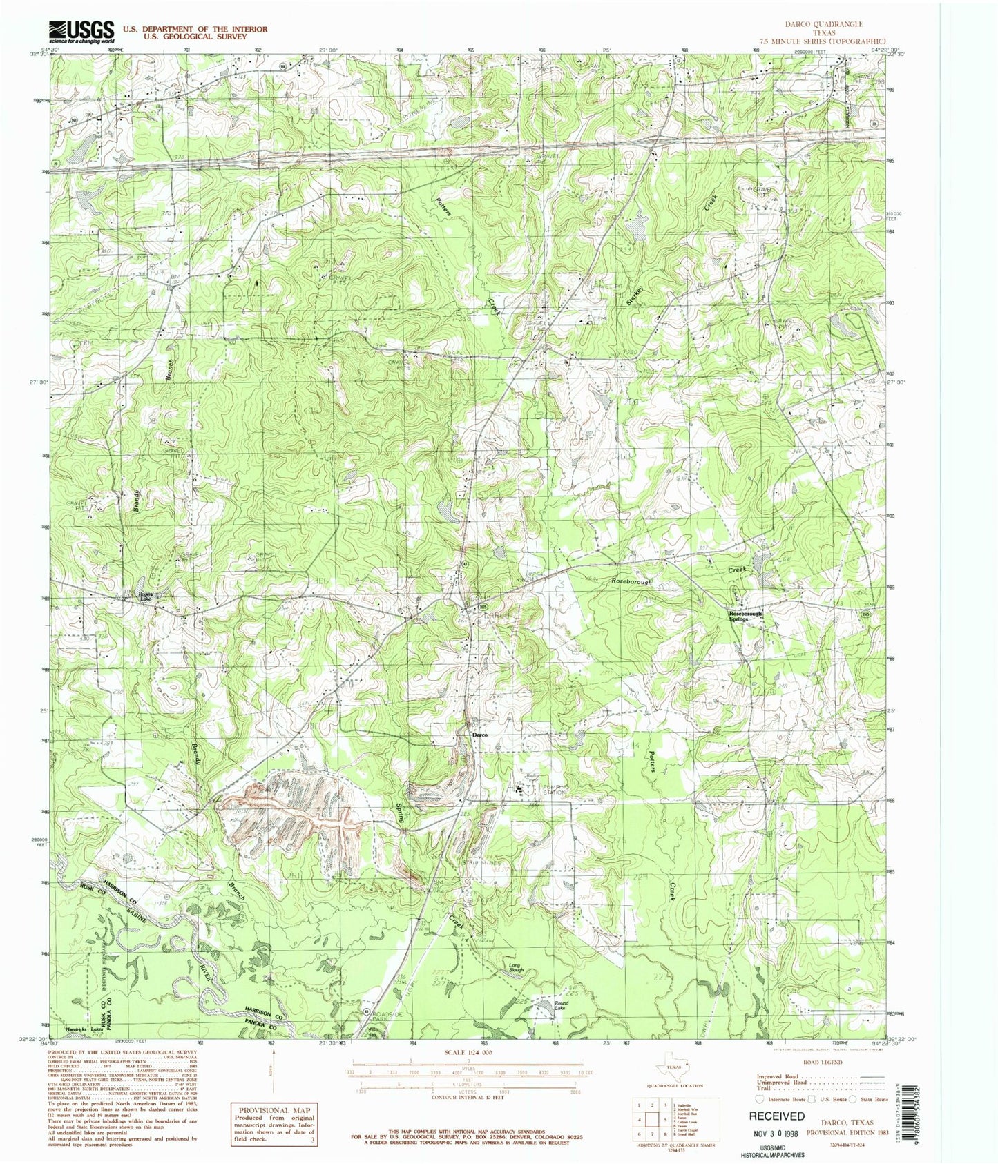 Classic USGS Darco Texas 7.5'x7.5' Topo Map Image