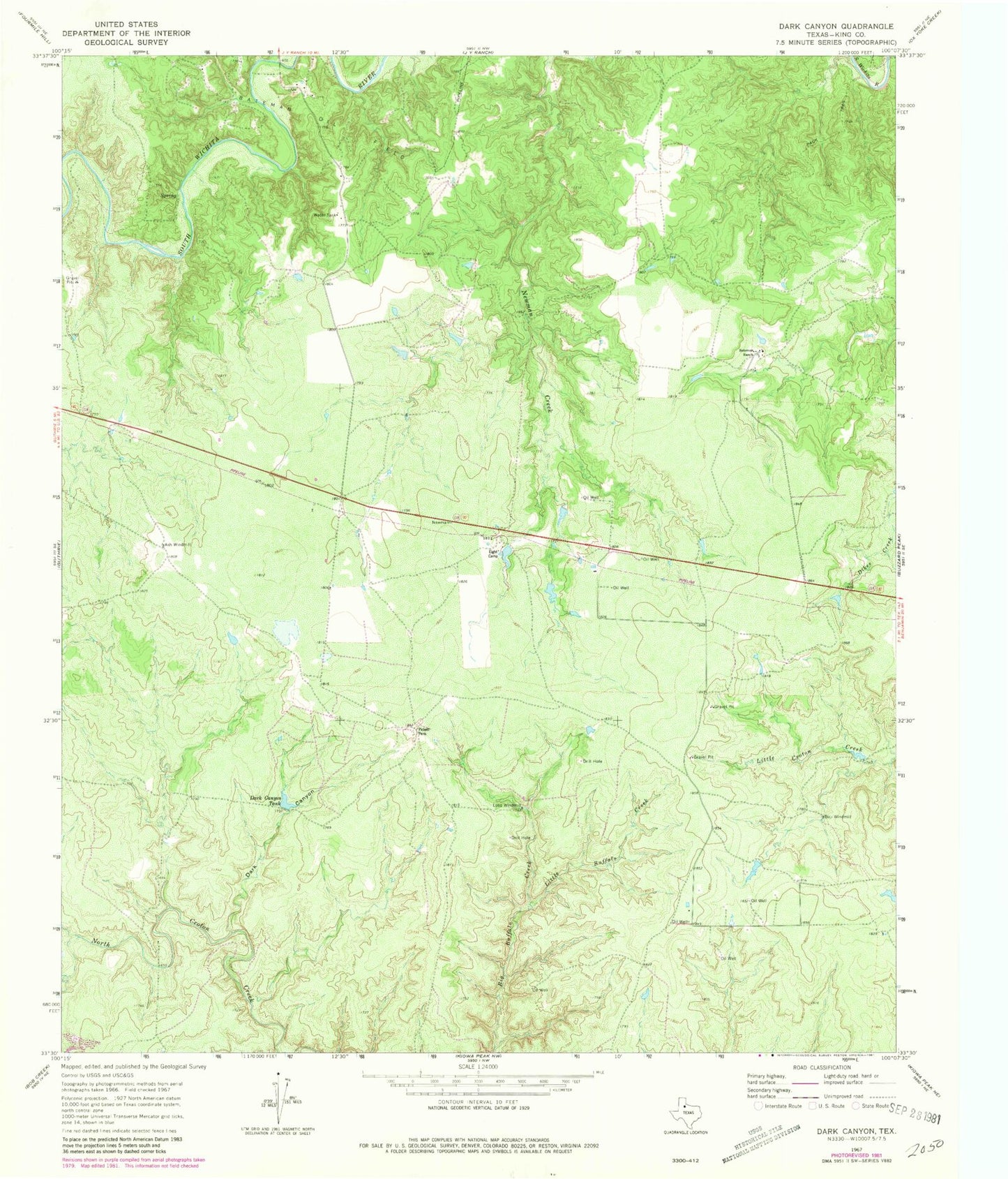 Classic USGS Dark Canyon Texas 7.5'x7.5' Topo Map Image