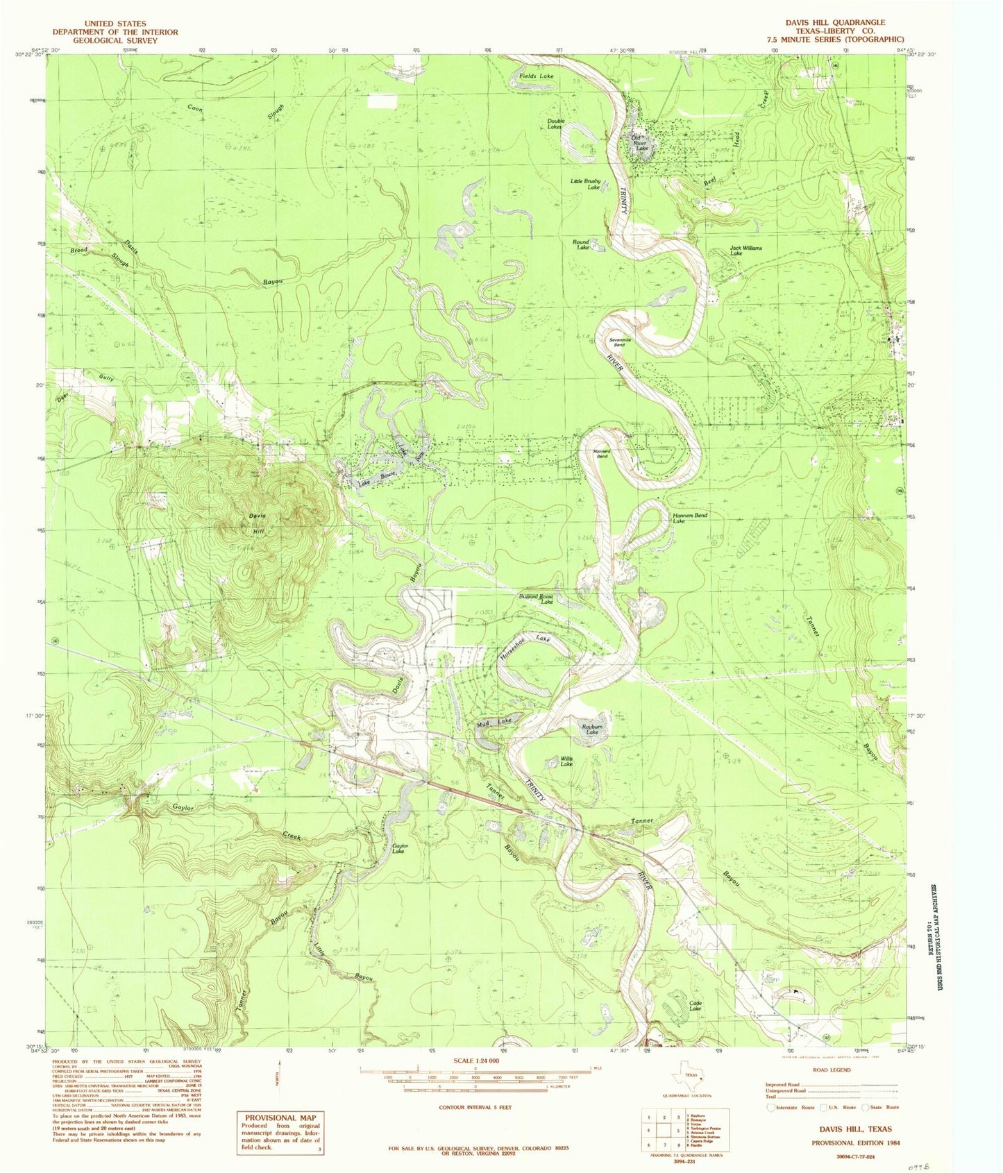 Classic USGS Davis Hill Texas 7.5'x7.5' Topo Map Image