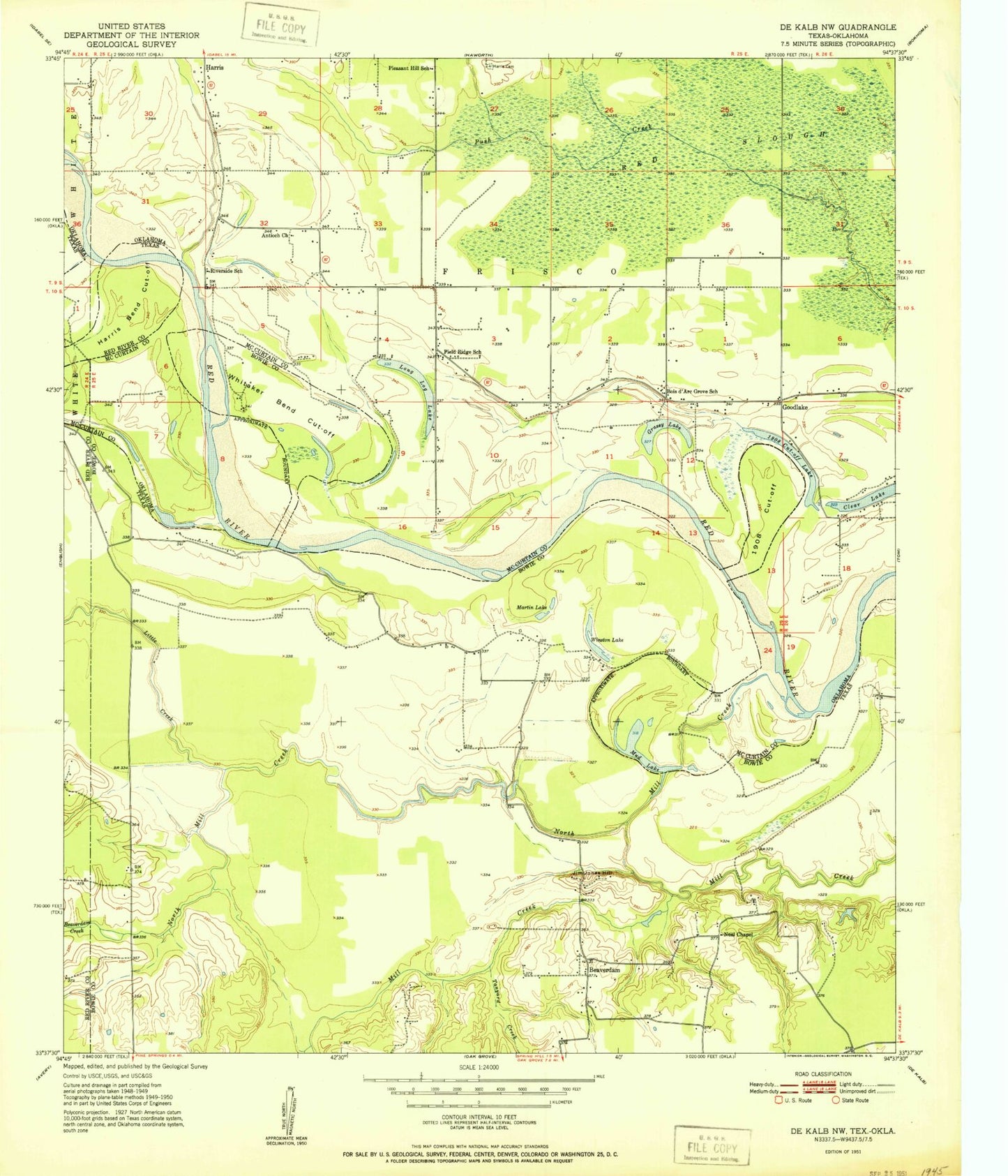Classic USGS De Kalb NW Texas 7.5'x7.5' Topo Map Image