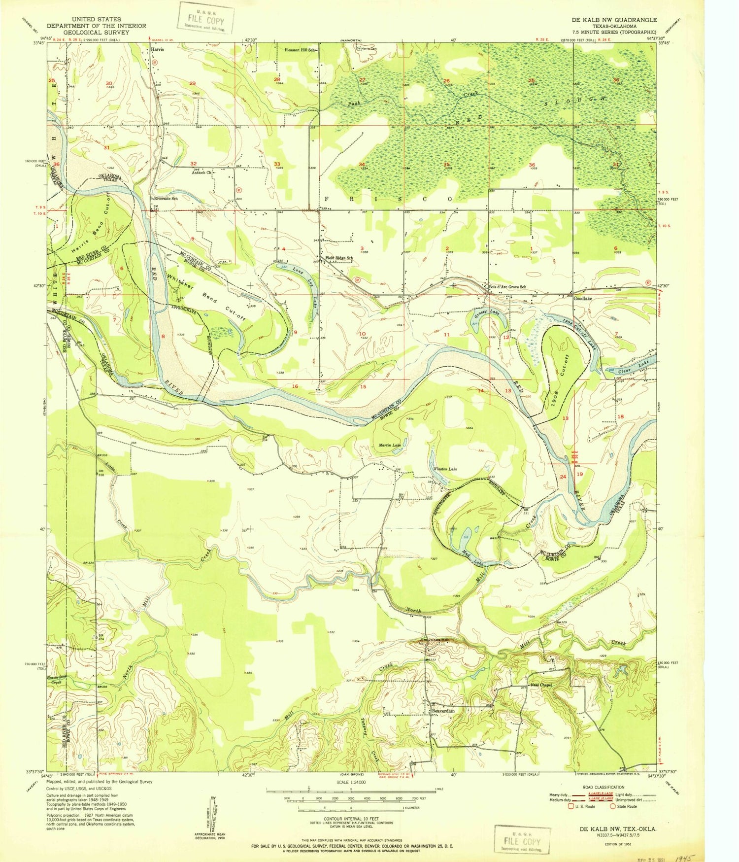 Classic USGS De Kalb NW Texas 7.5'x7.5' Topo Map Image