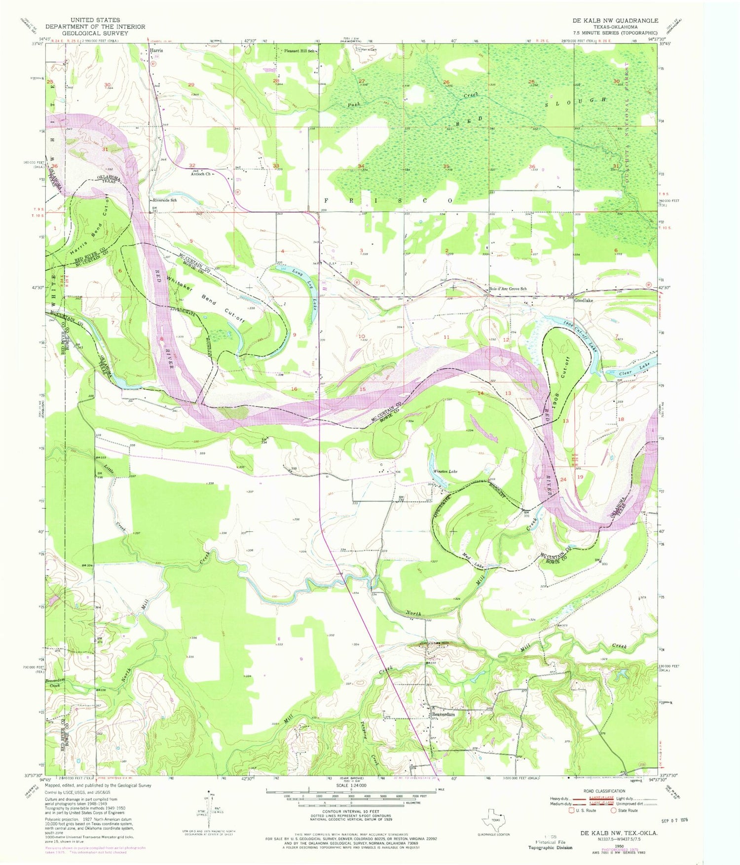Classic USGS De Kalb NW Texas 7.5'x7.5' Topo Map Image