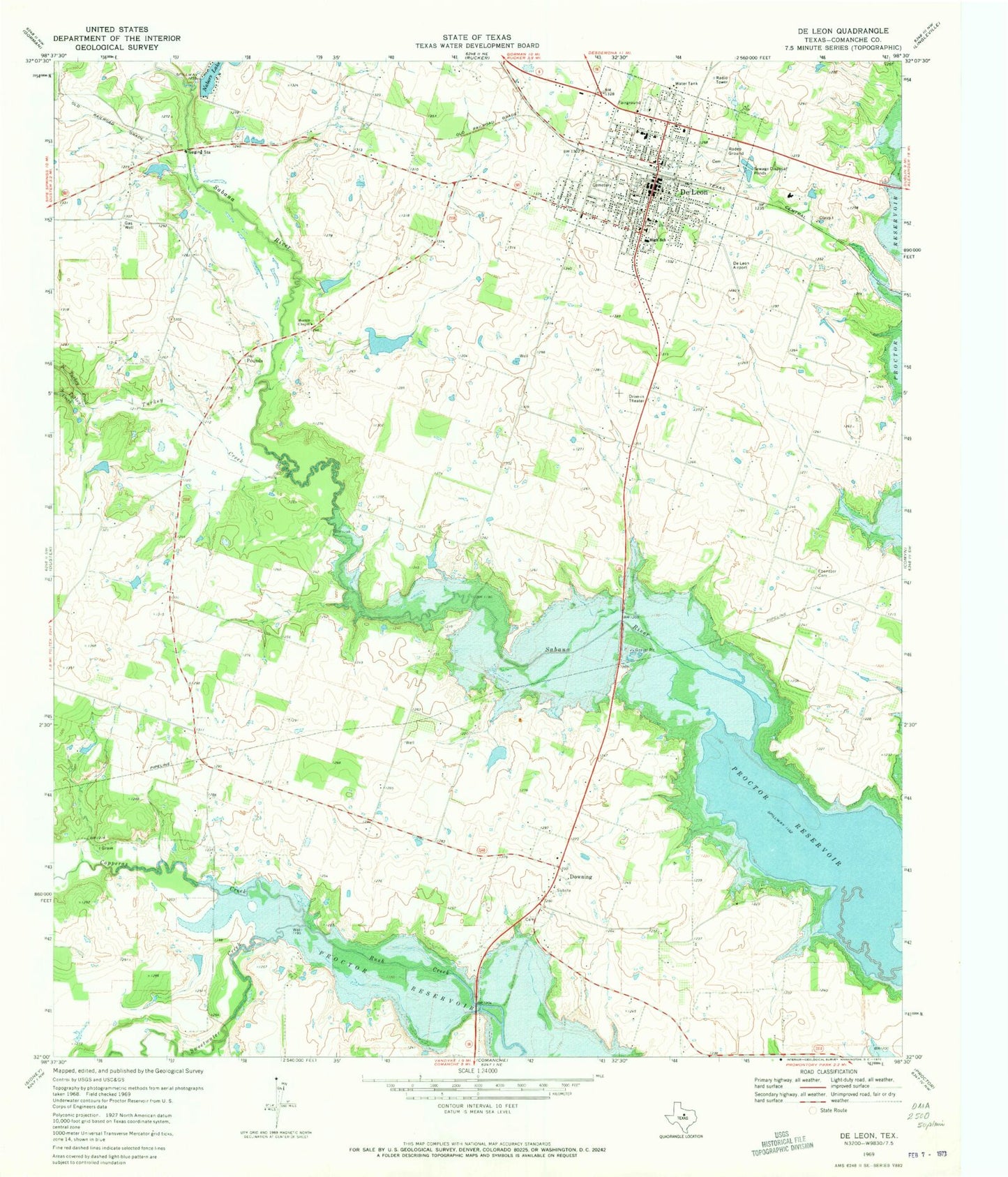Classic USGS De Leon Texas 7.5'x7.5' Topo Map Image