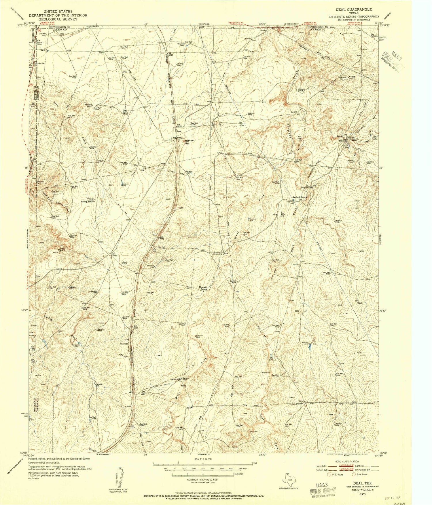 Classic USGS Deal Texas 7.5'x7.5' Topo Map Image