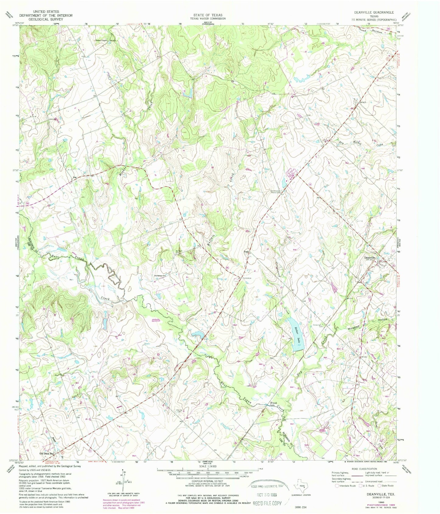 Classic USGS Deanville Texas 7.5'x7.5' Topo Map Image