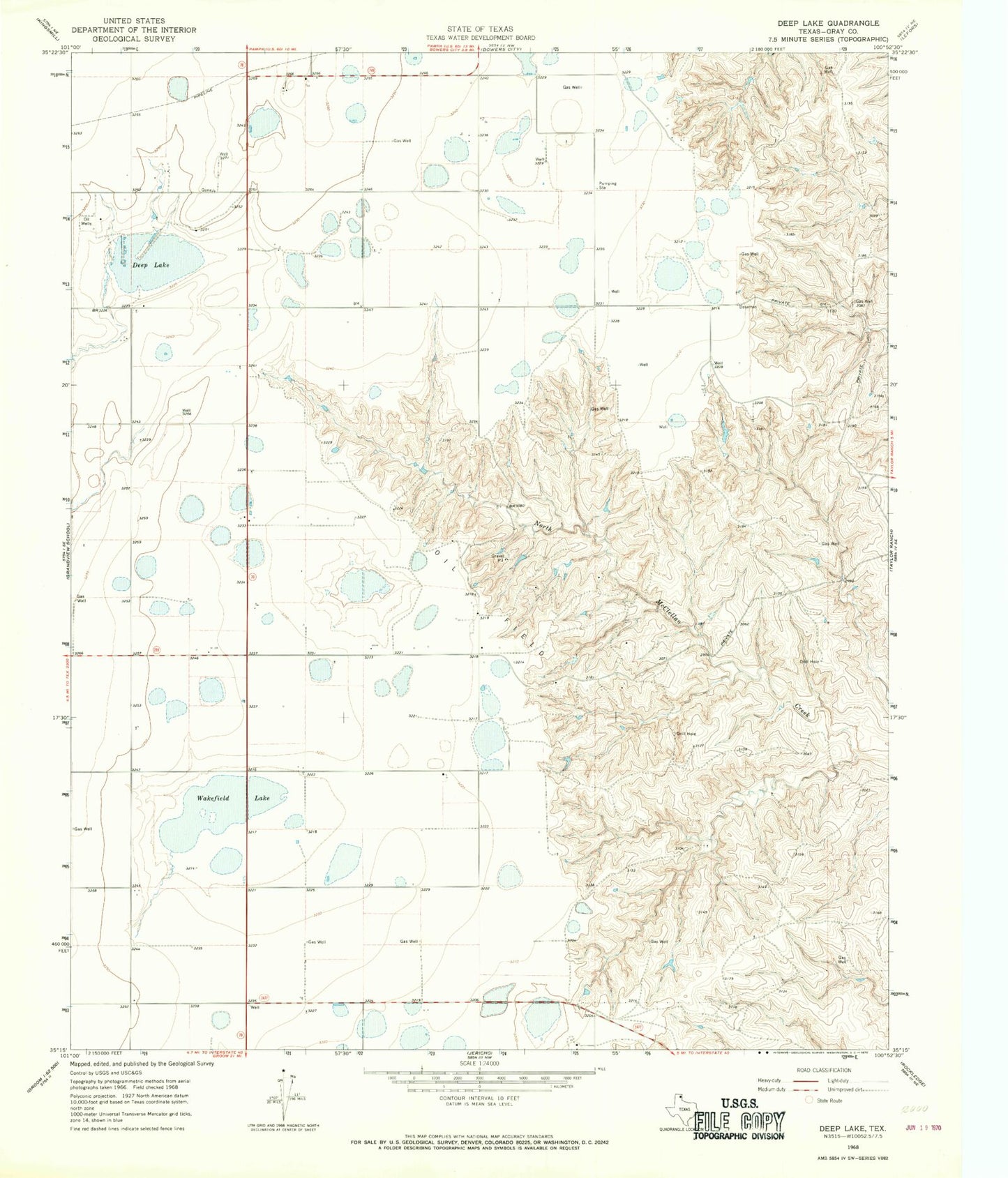 Classic USGS Deep Lake Texas 7.5'x7.5' Topo Map Image