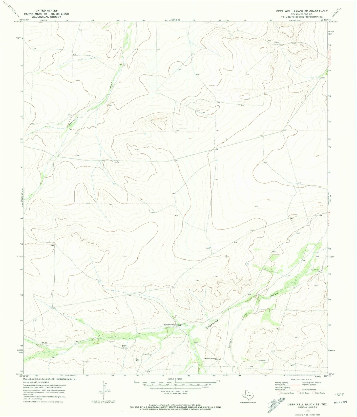 Classic USGS Deep Well Ranch SE Texas 7.5'x7.5' Topo Map Image