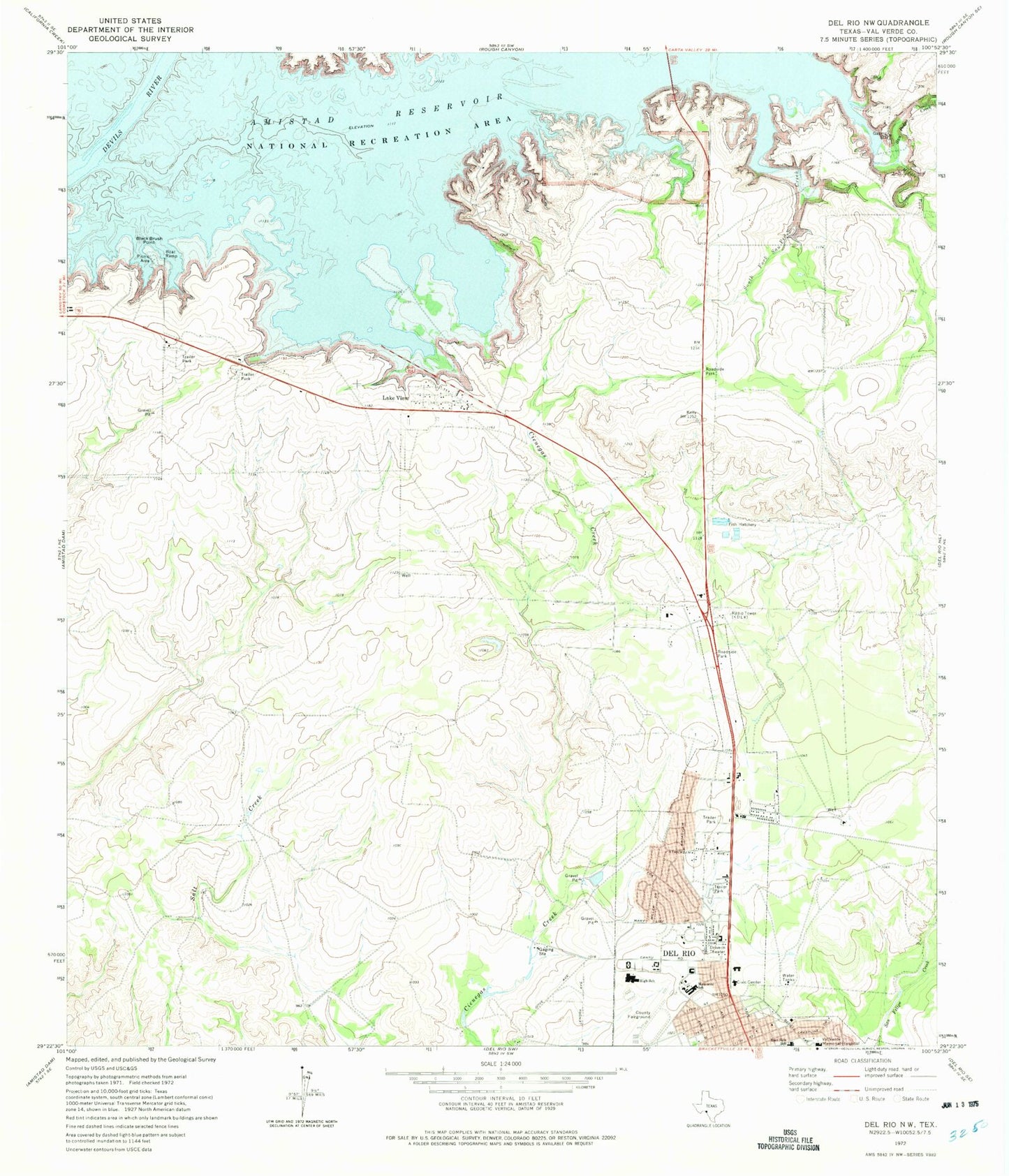 Classic USGS Del Rio NW Texas 7.5'x7.5' Topo Map Image