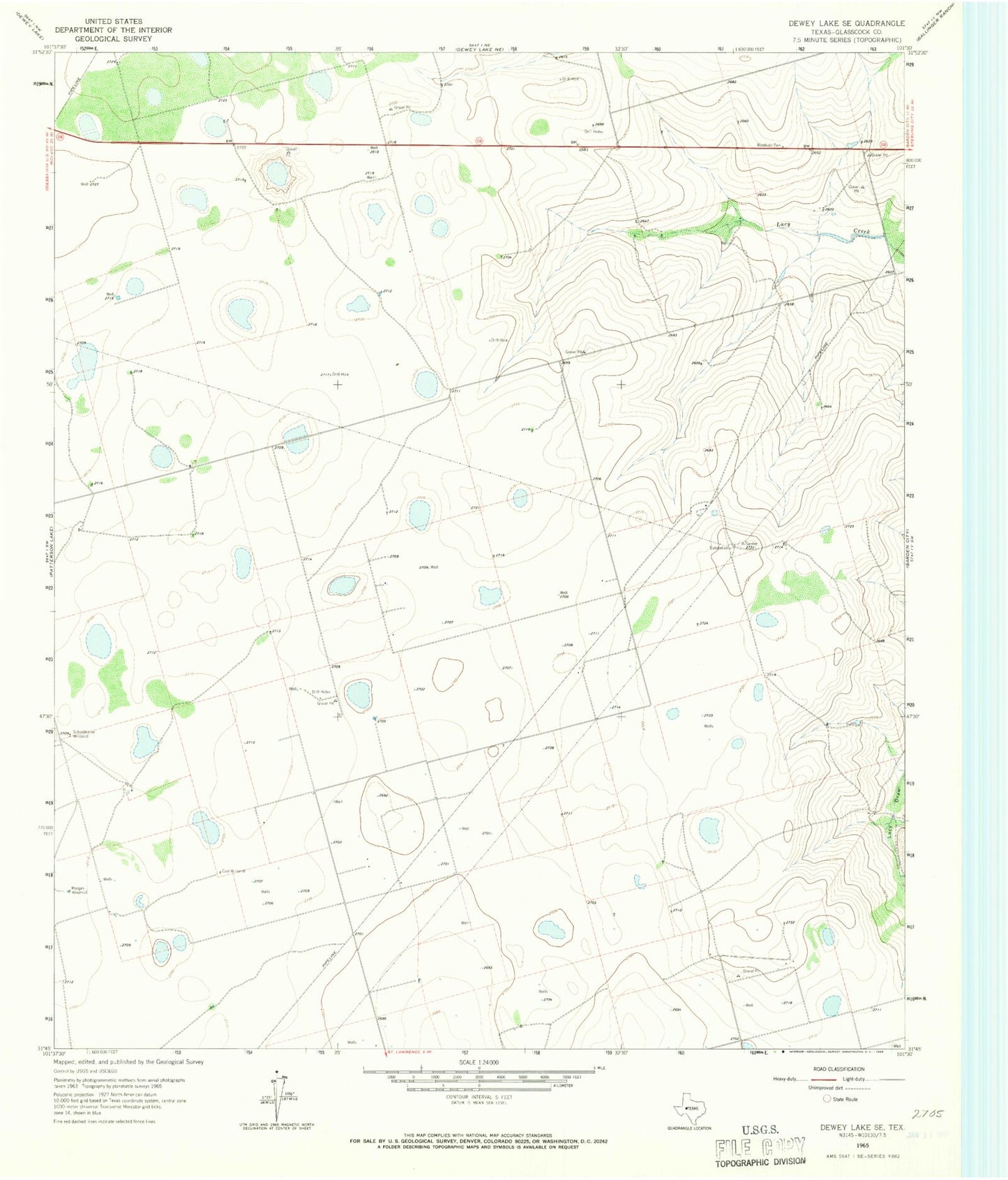 Classic USGS Dewey Lake SE Texas 7.5'x7.5' Topo Map Image