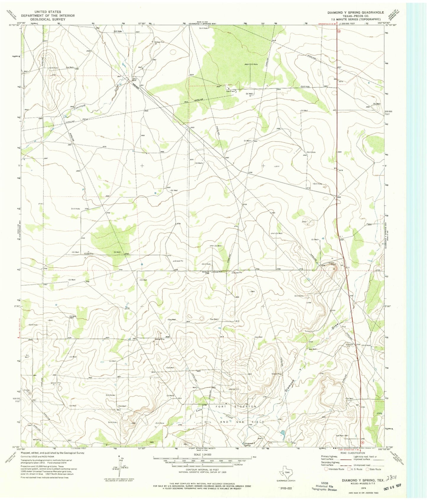 Classic USGS Diamond Y Spring Texas 7.5'x7.5' Topo Map Image