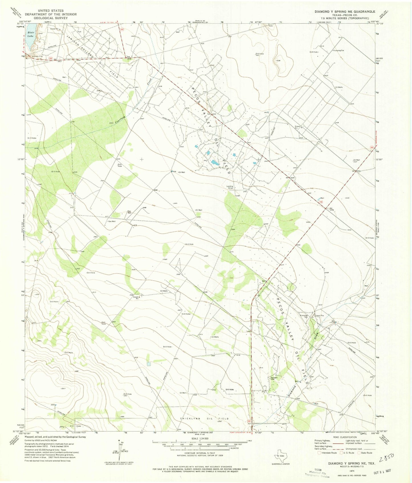 Classic USGS Diamond Y Spring NE Texas 7.5'x7.5' Topo Map Image