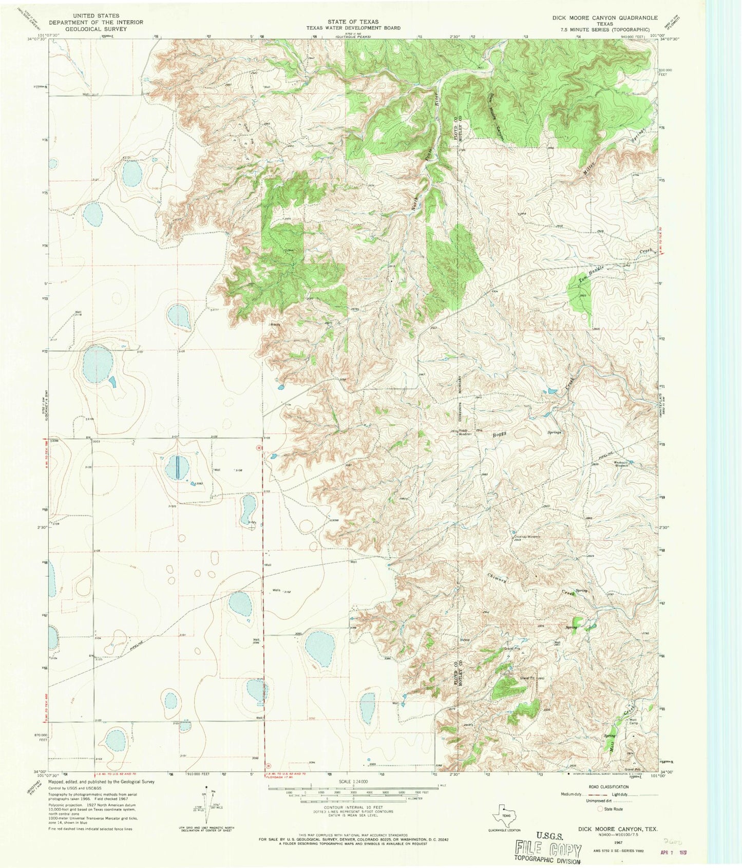 Classic USGS Dick Moore Canyon Texas 7.5'x7.5' Topo Map Image