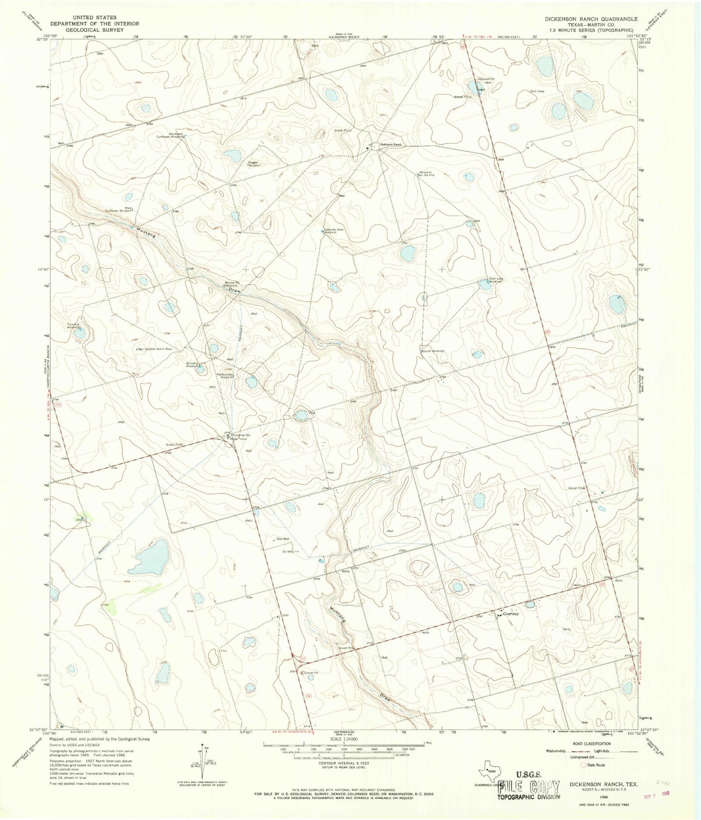 Classic USGS Dickenson Ranch Texas 7.5'x7.5' Topo Map Image