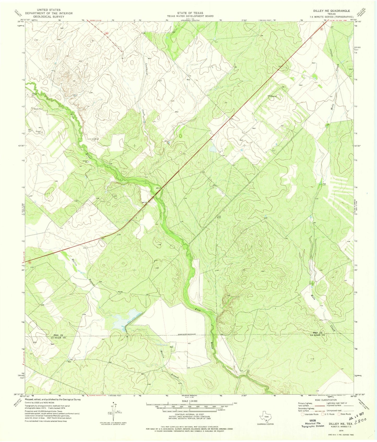 Classic USGS Dilley NE Texas 7.5'x7.5' Topo Map Image