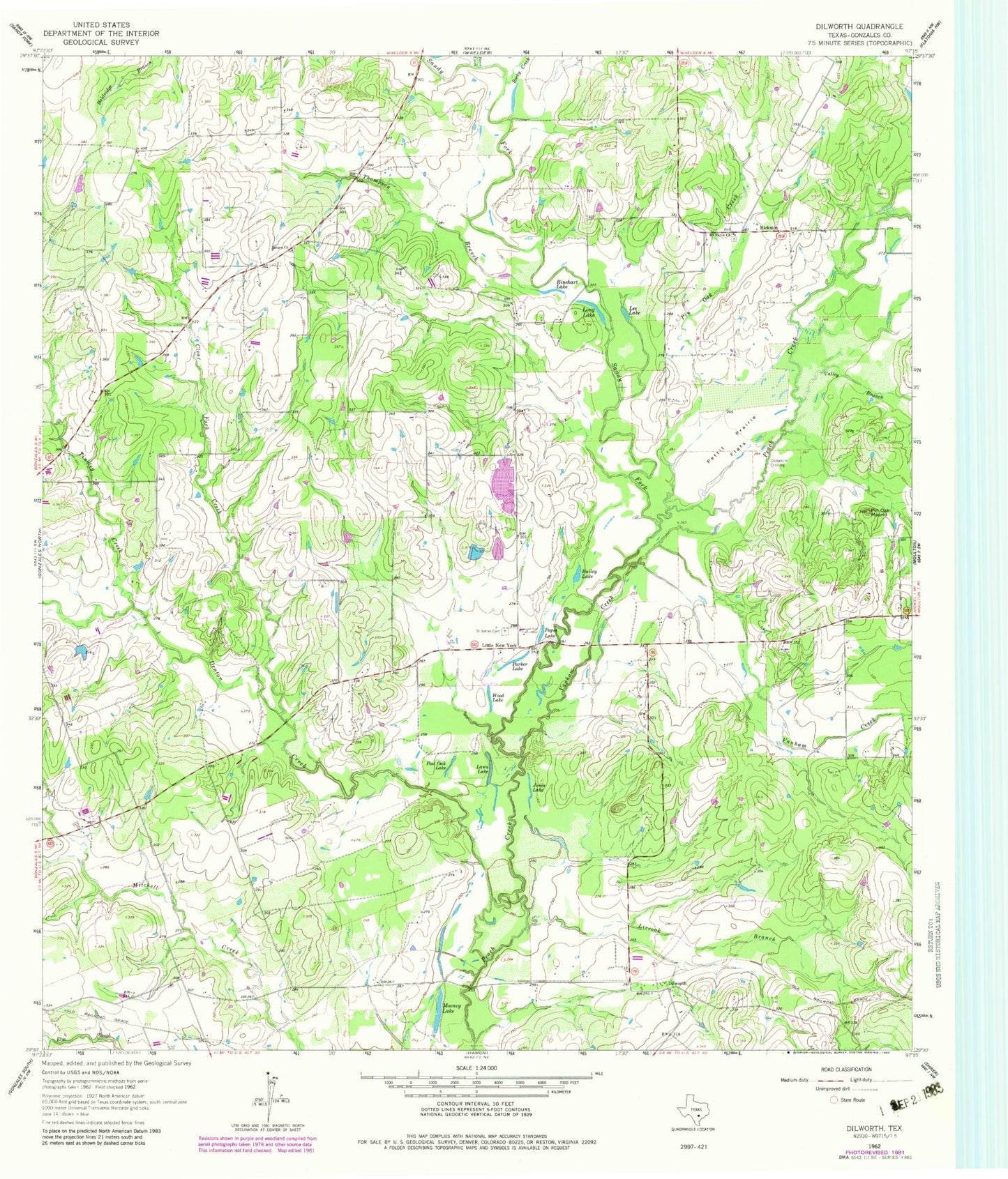 Classic USGS Dilworth Texas 7.5'x7.5' Topo Map Image