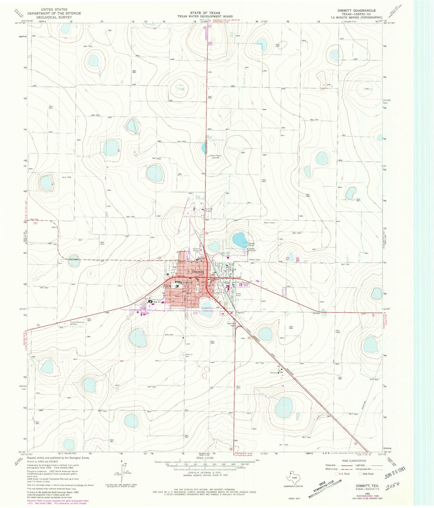 Classic USGS Dimmitt Texas 7.5'x7.5' Topo Map Image