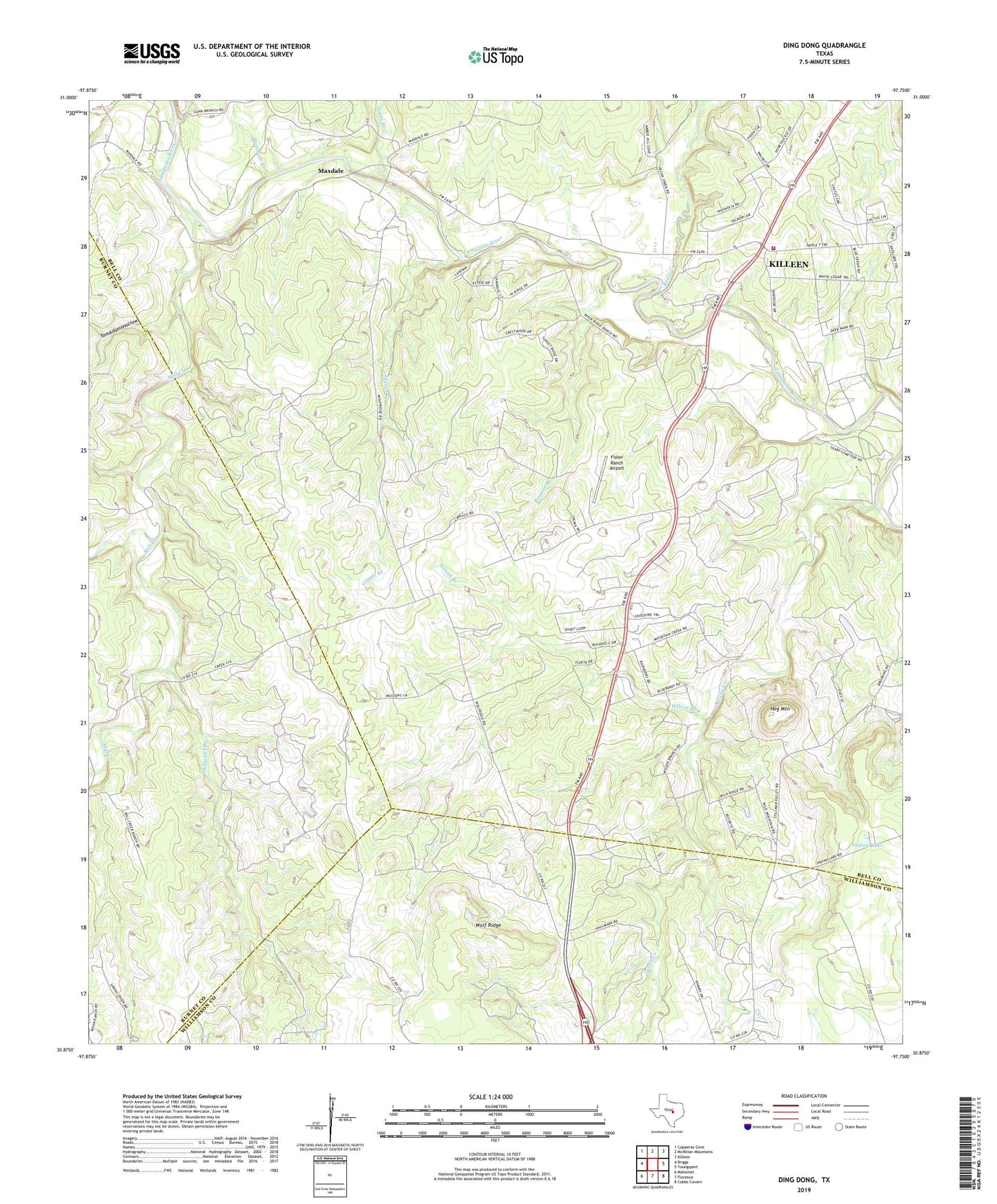 Ding Dong Texas US Topo Map Image