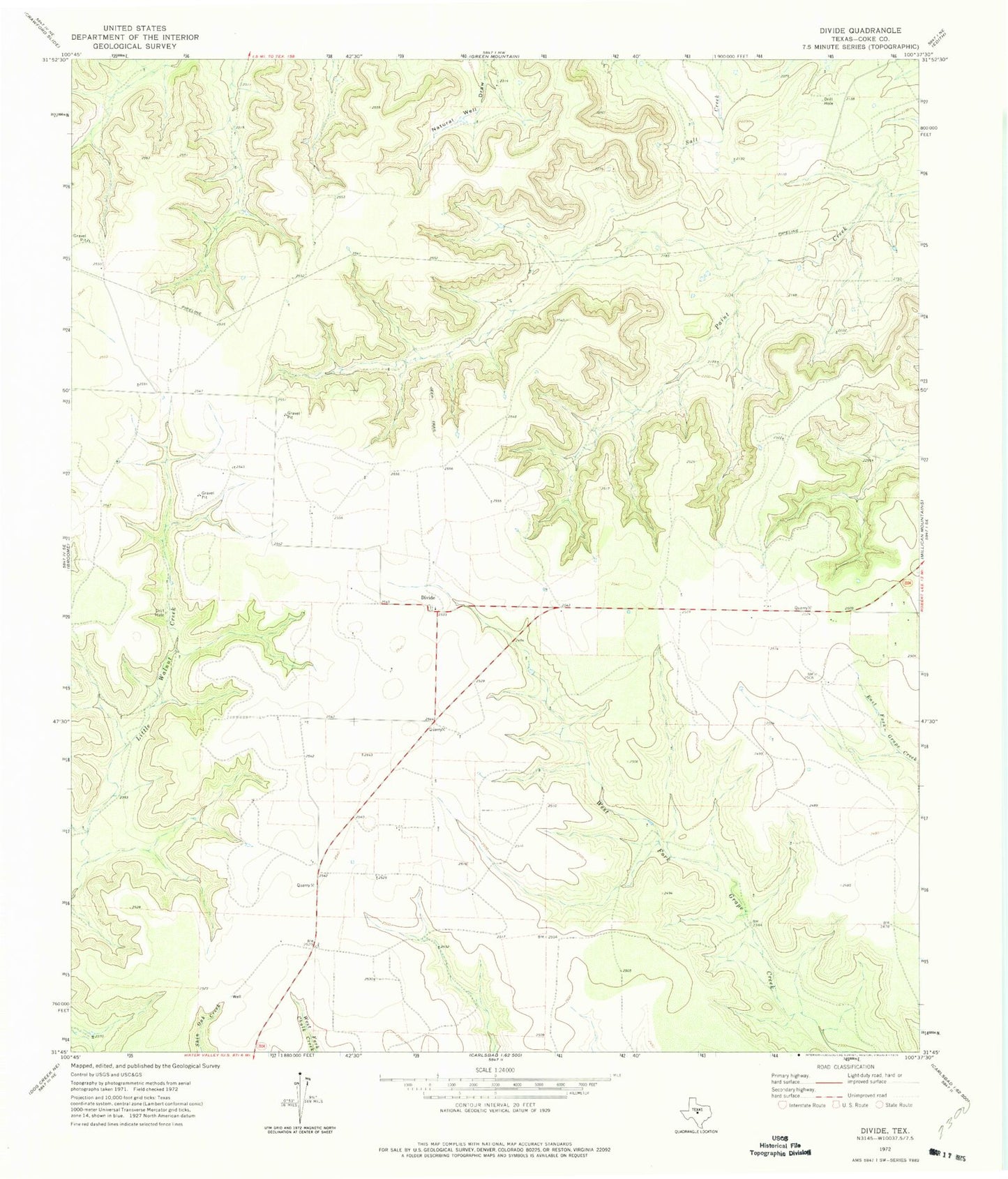 Classic USGS Divide Texas 7.5'x7.5' Topo Map Image